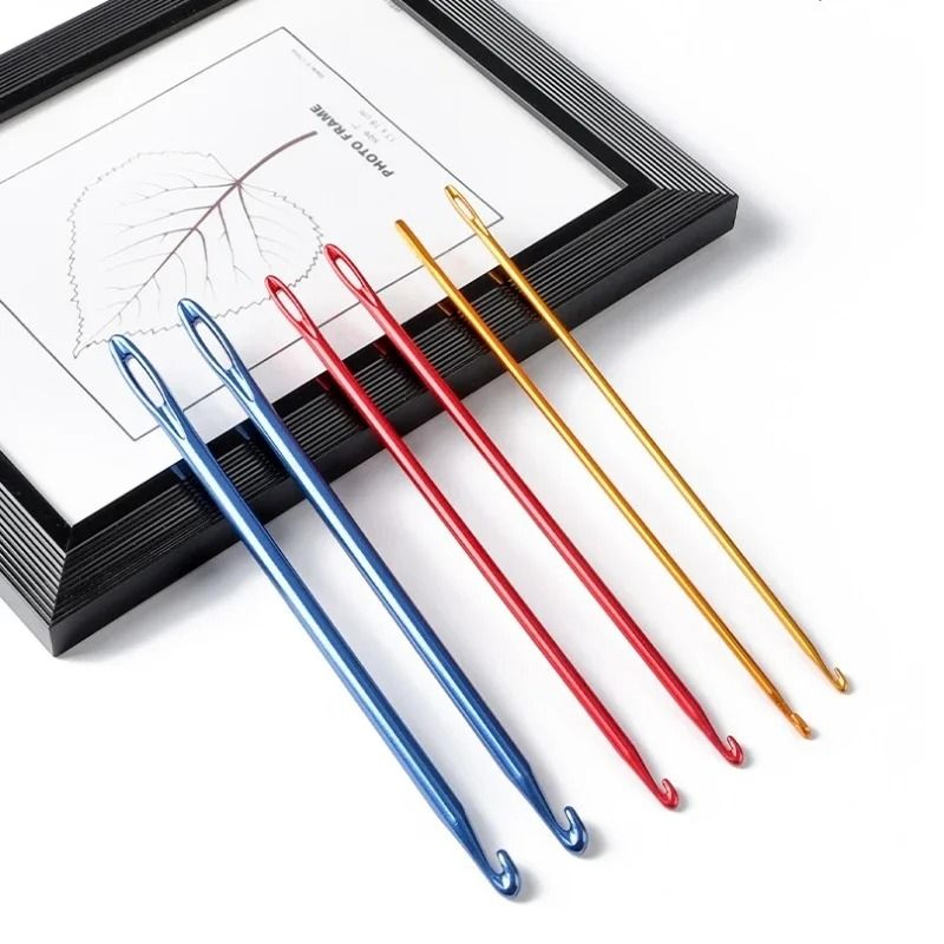 3-piece aluminum afghan tunisian crochet hook set with needle eye & knitting tools
