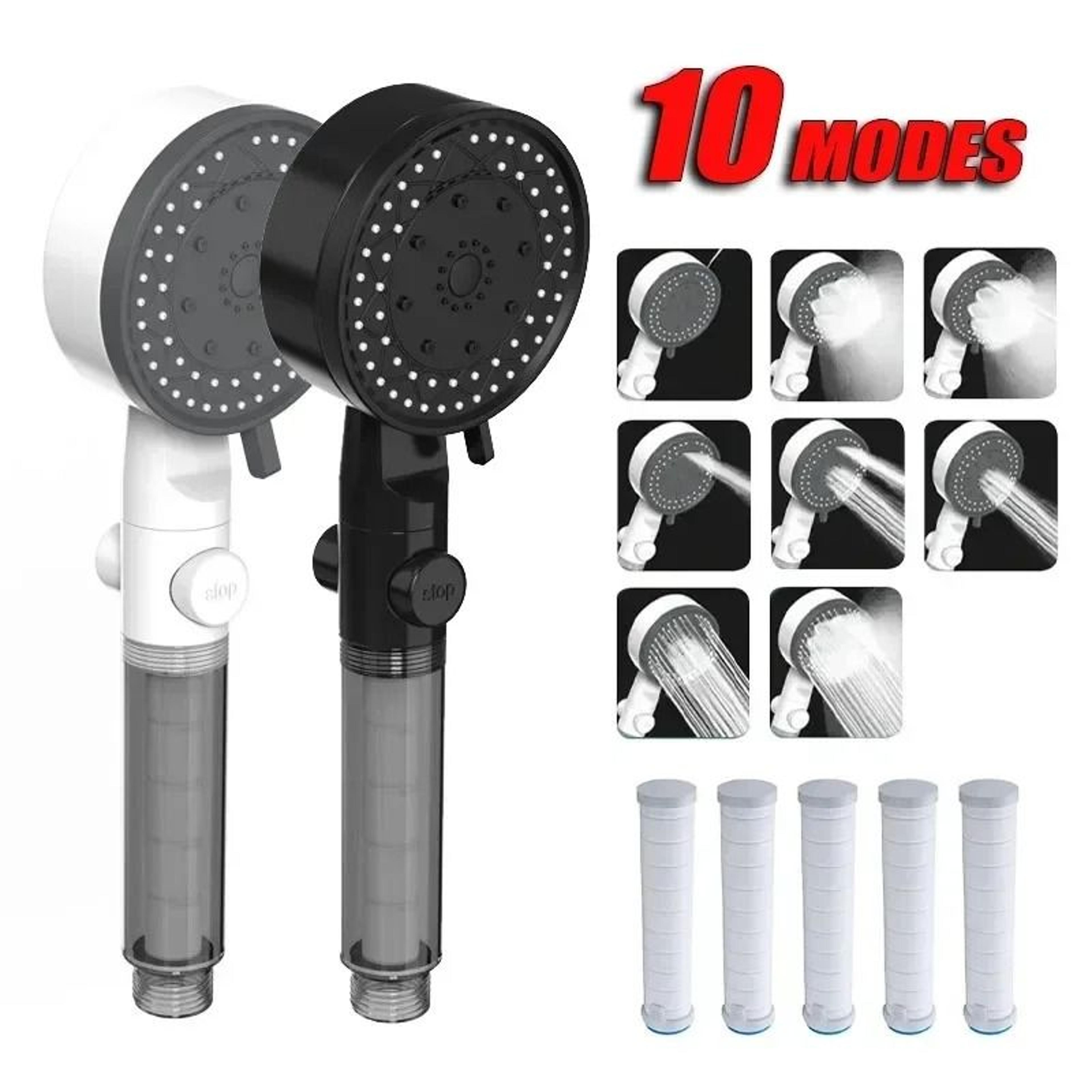 10-mode high-pressure filter showerhead with one-touch stop button