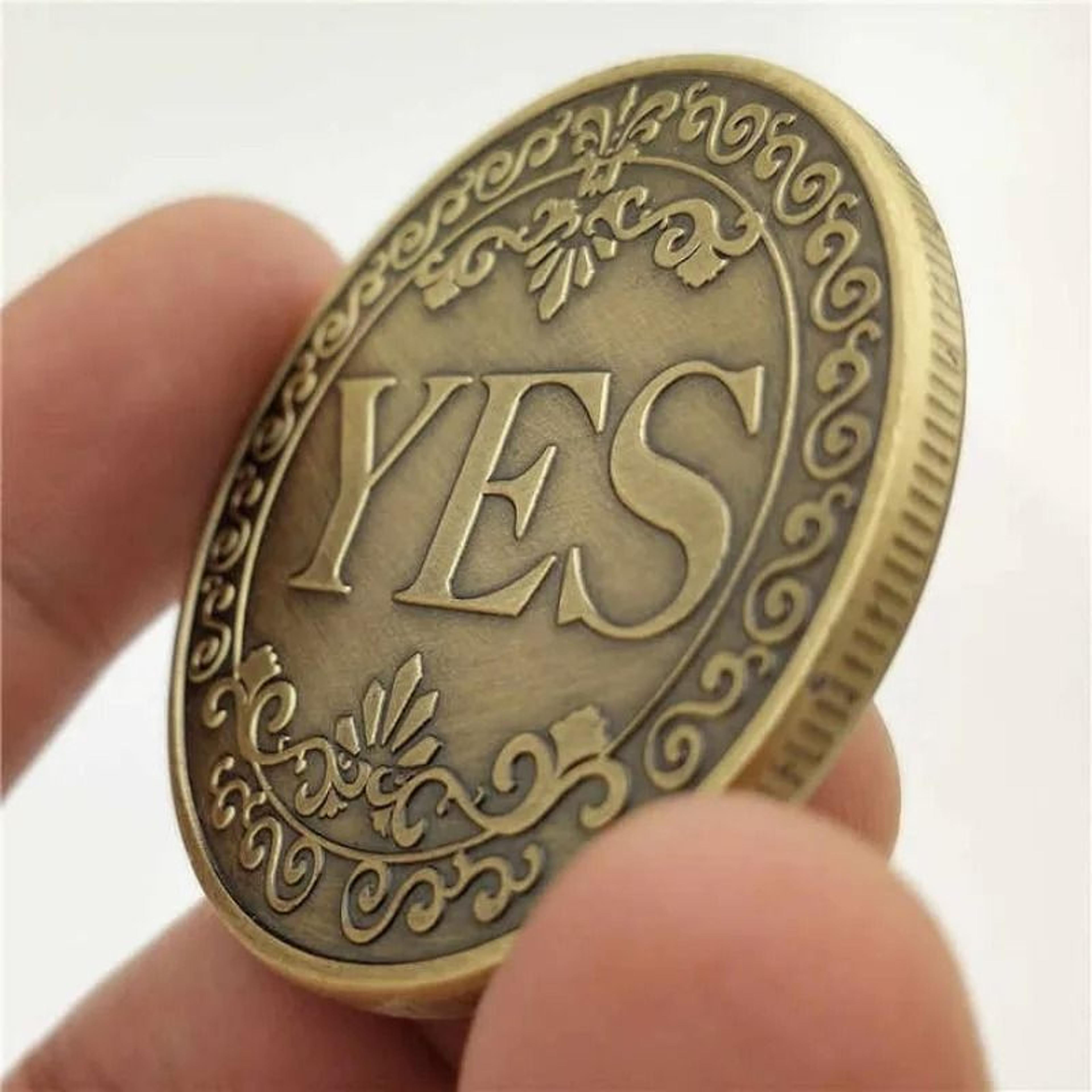 vintage antique bronze yes no decision coin & good luck commemorative challenge coin