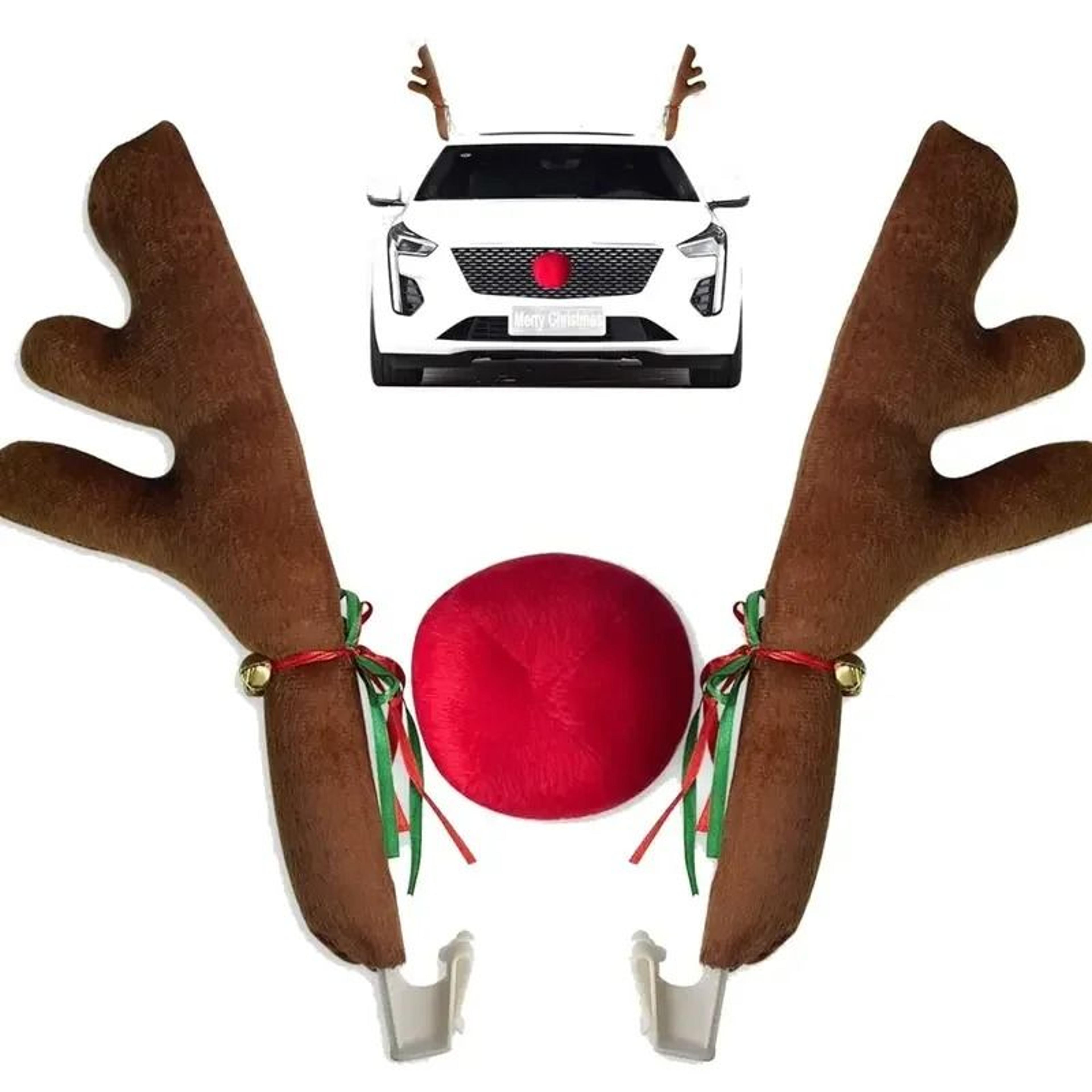 christmas car decoration kit - deer horn antlers, red nose & tail holiday set