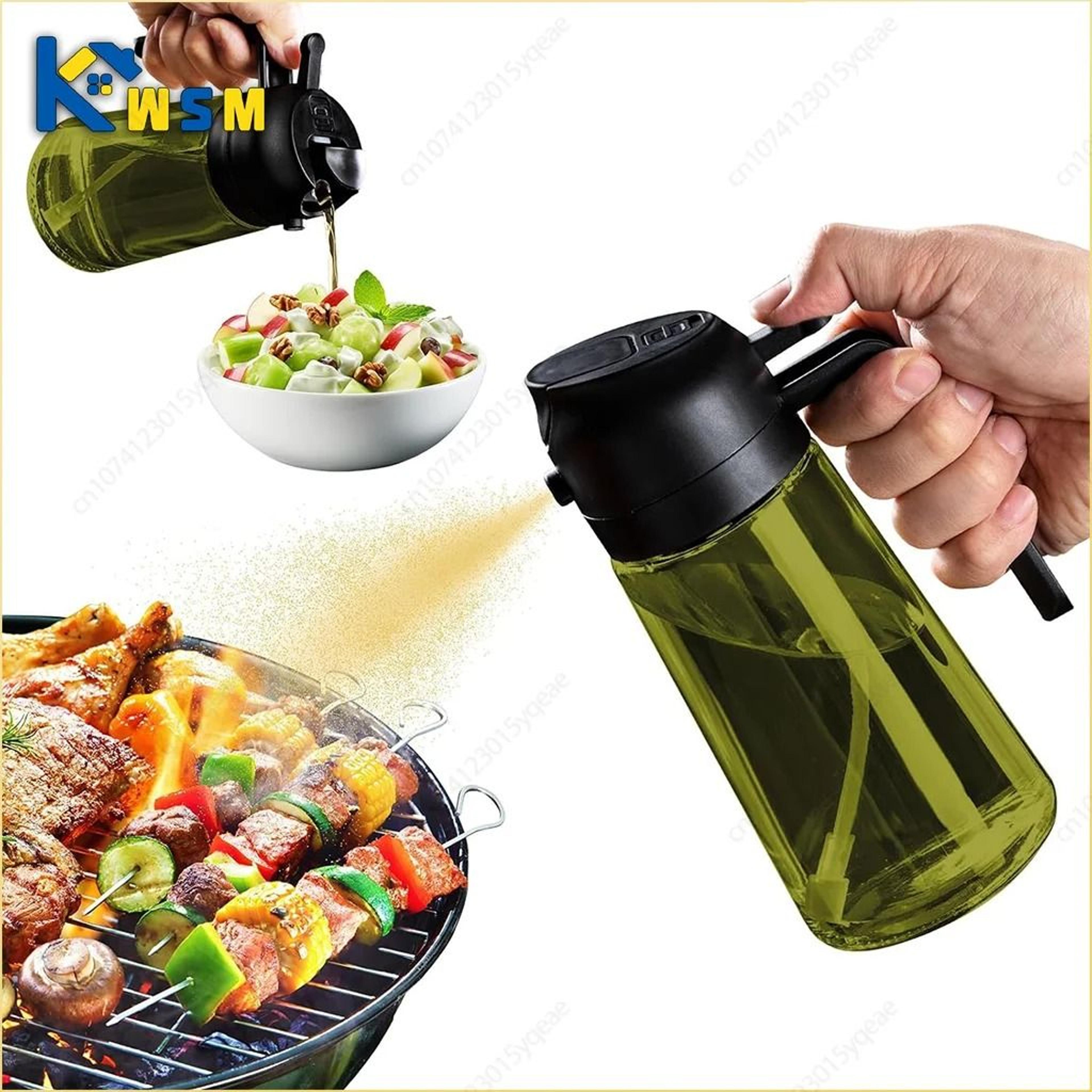 2-in-1 dark glass oil sprayer & olive oil dispenser - lightproof cooking bottle