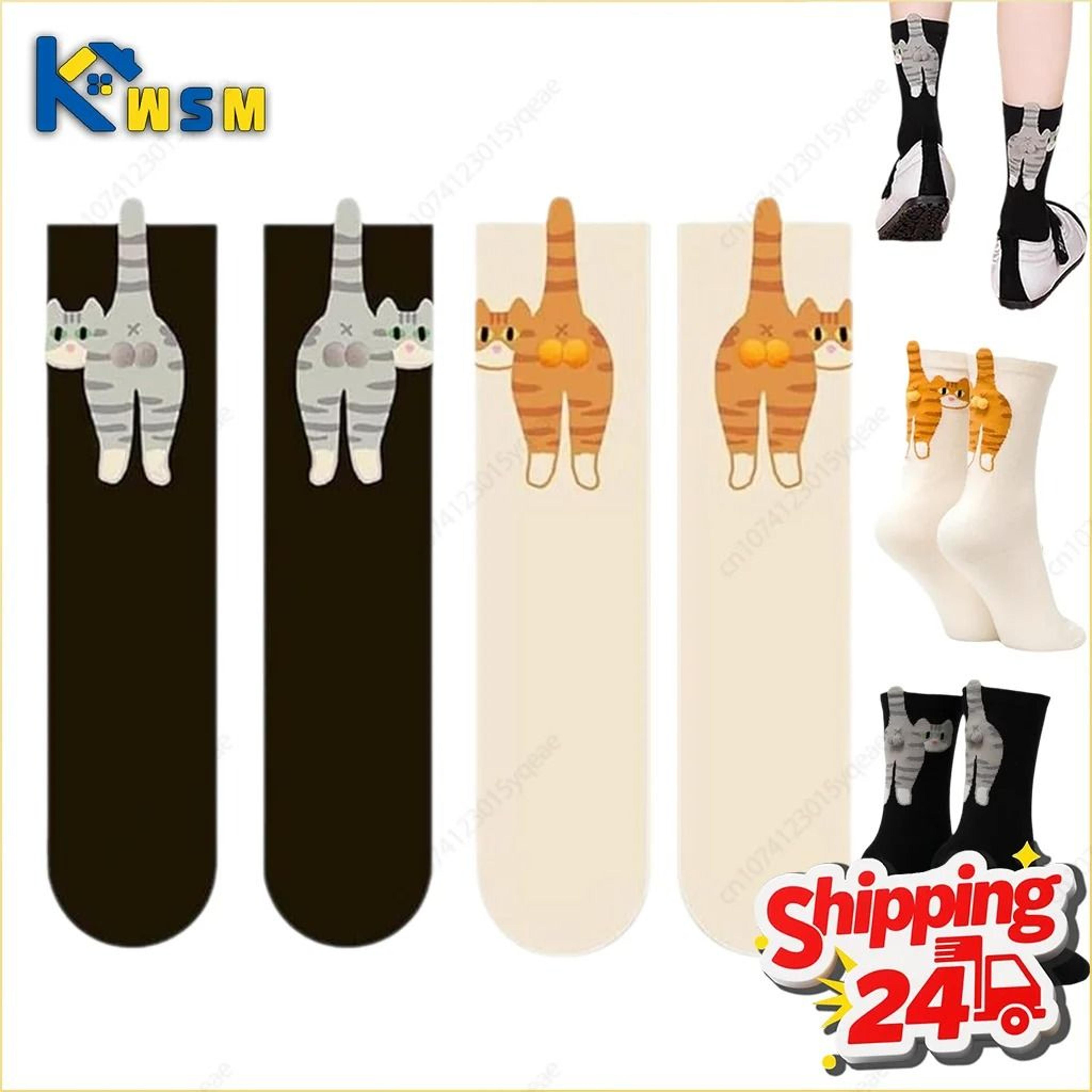 cute cat egg socks - funny 3d cat design mid-calf winter cozy socks