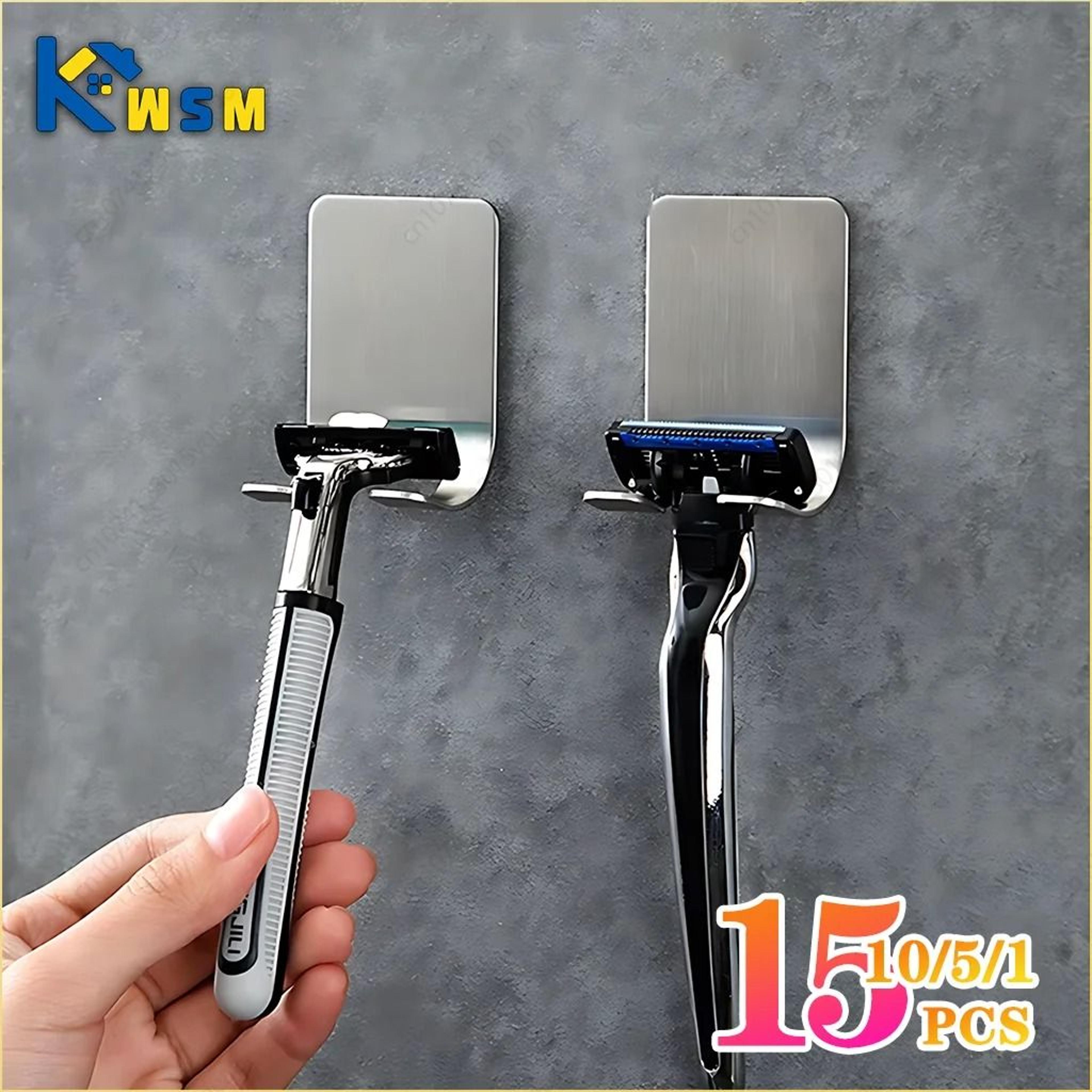 no-punch adhesive razor holder hooks - waterproof wall-mounted storage hooks for bathroom & shower shelf
