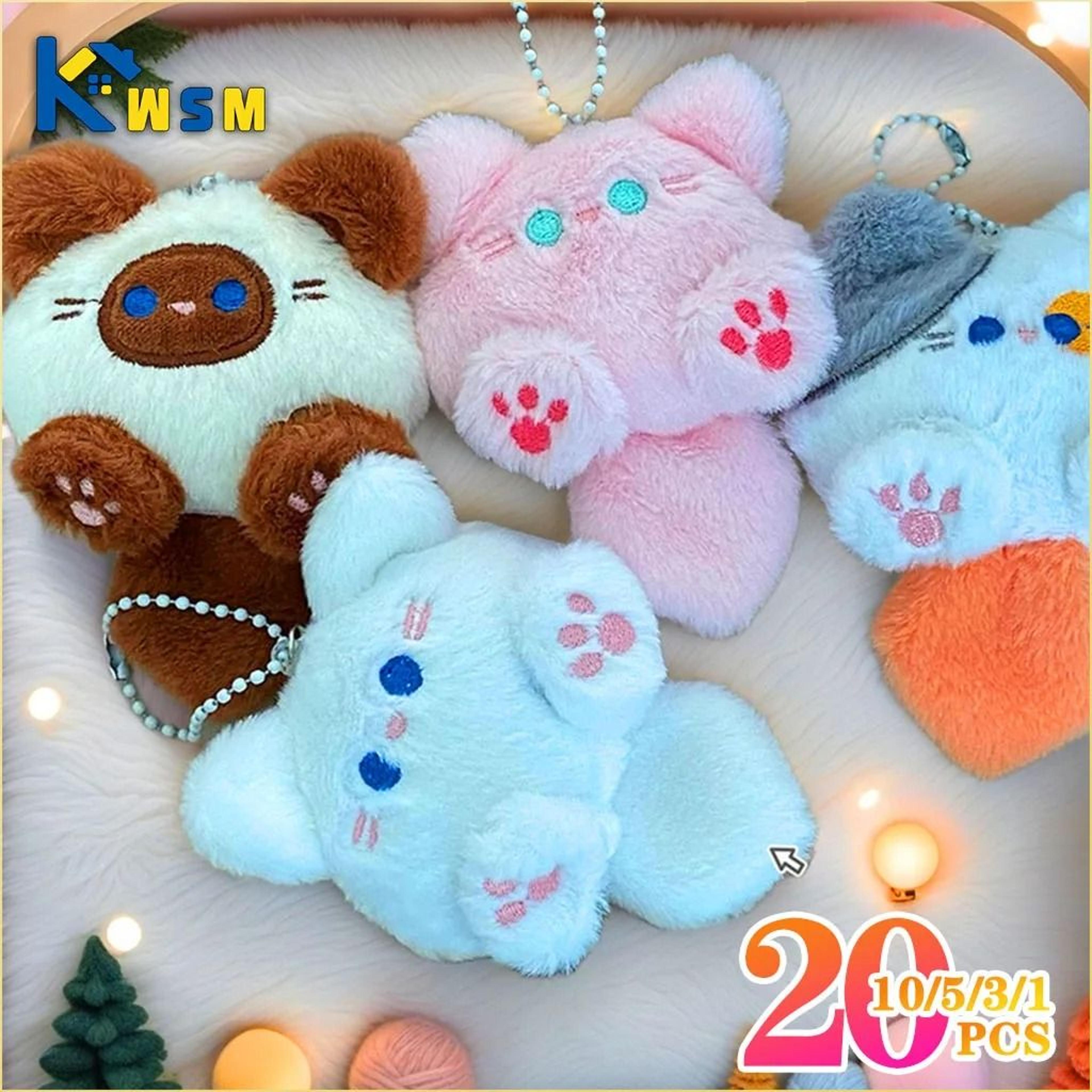 cute plush long tail cat bag charm - fluffy stuffed kitten keychain & backpack pendant