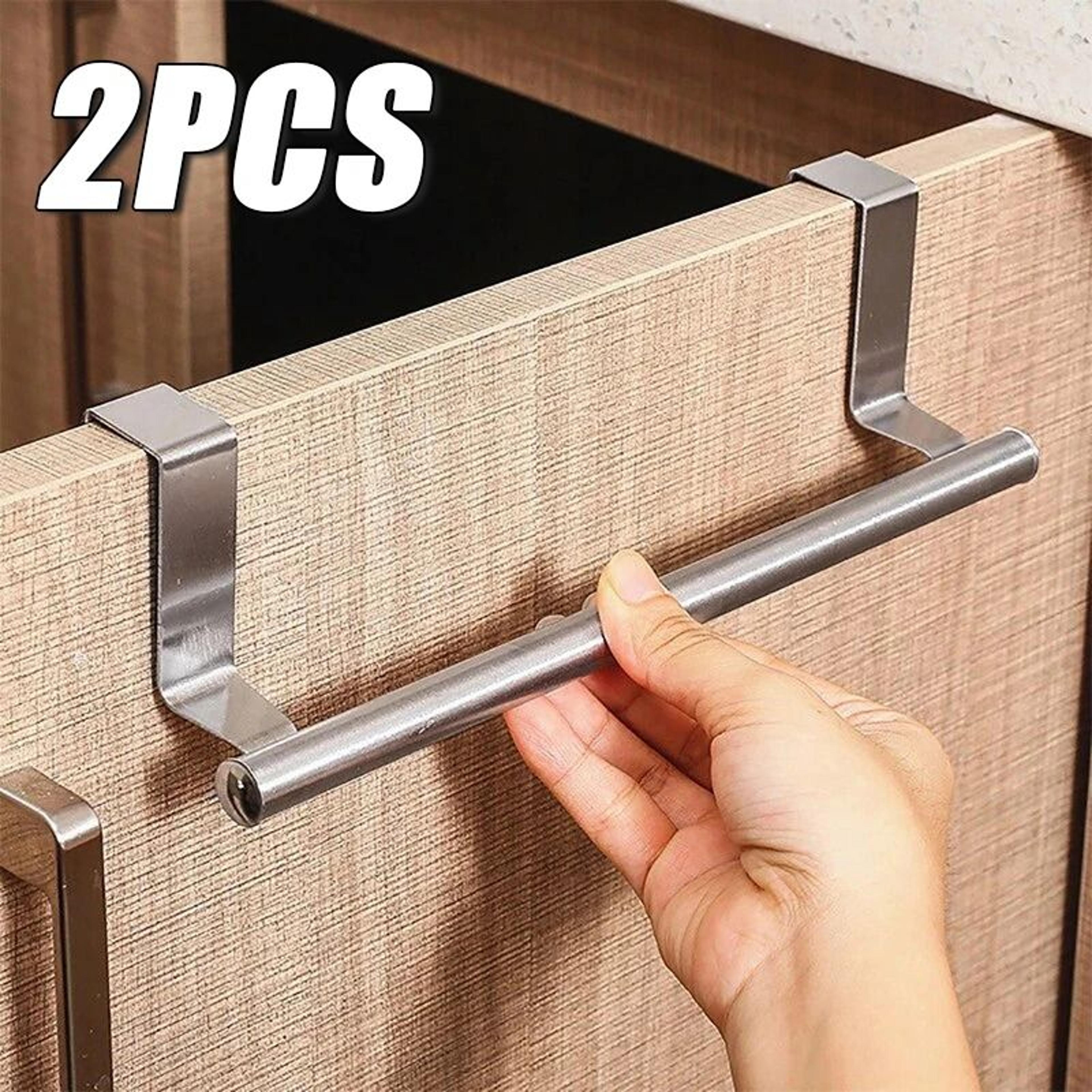 over-cabinet stainless steel towel bar - hanging kitchen & bathroom door rack for hand towels & wipes