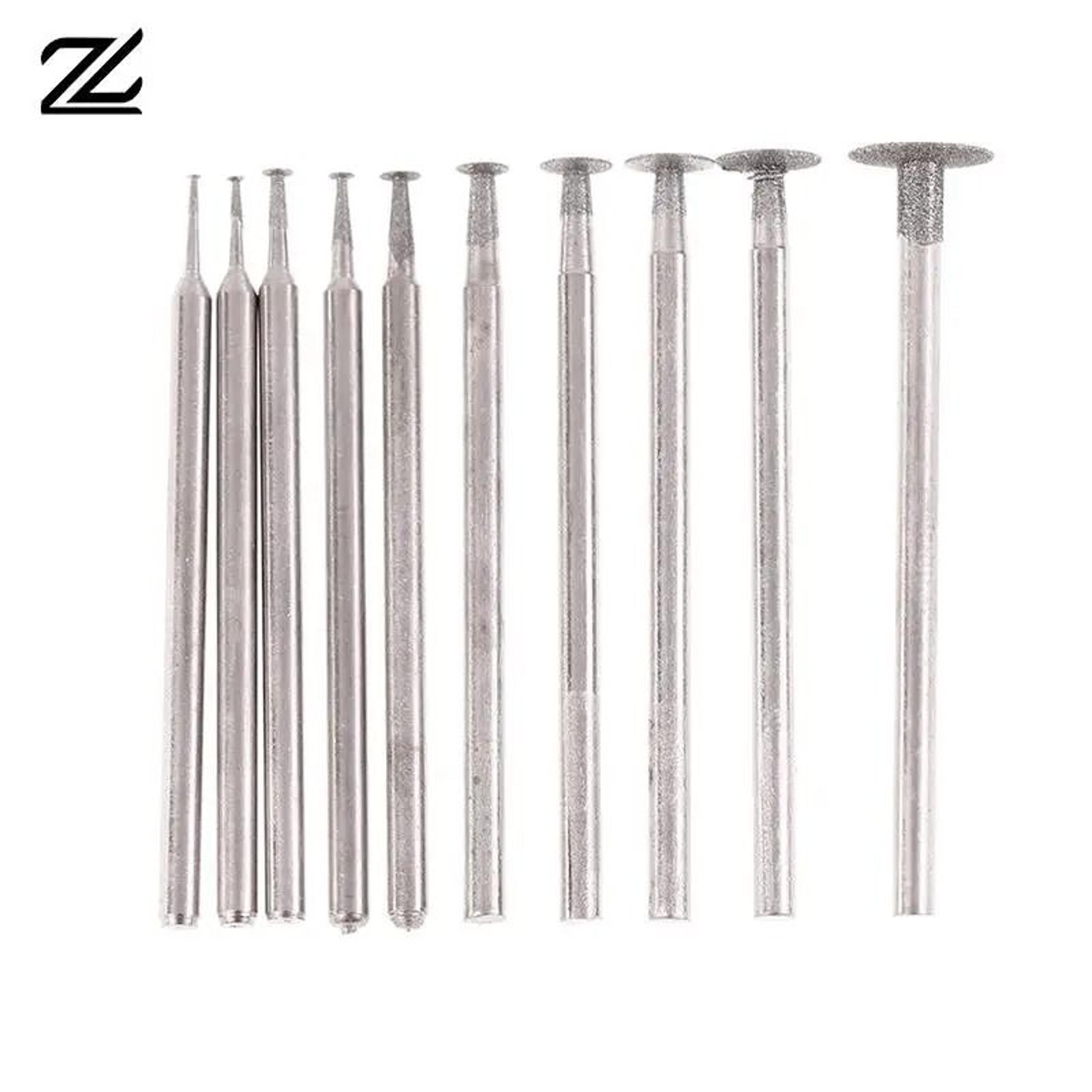10-size ultra-thin t-head diamond grinding bit set (2.35mm shank)