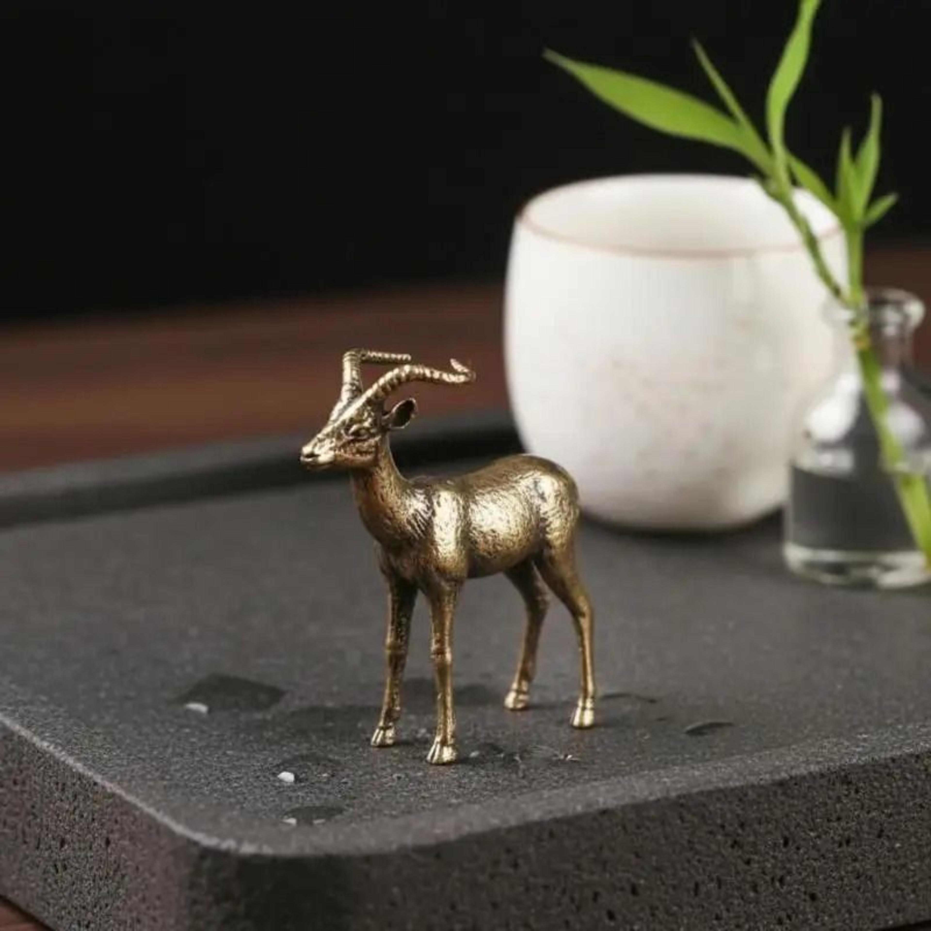 vintage brass goat statue & retro animal tea pet sculpture