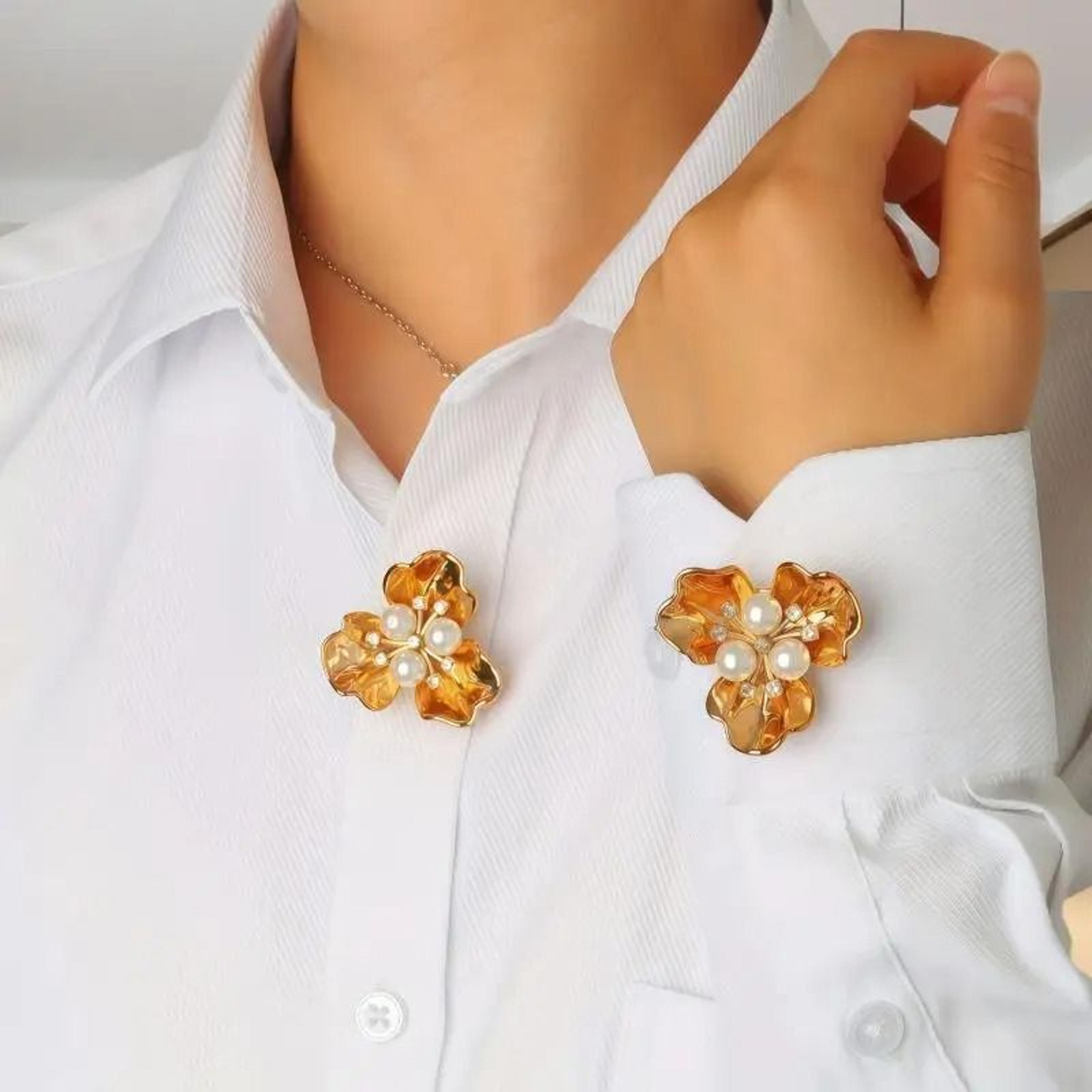 crystal pearl detachable clip-on button covers for shirts & coats