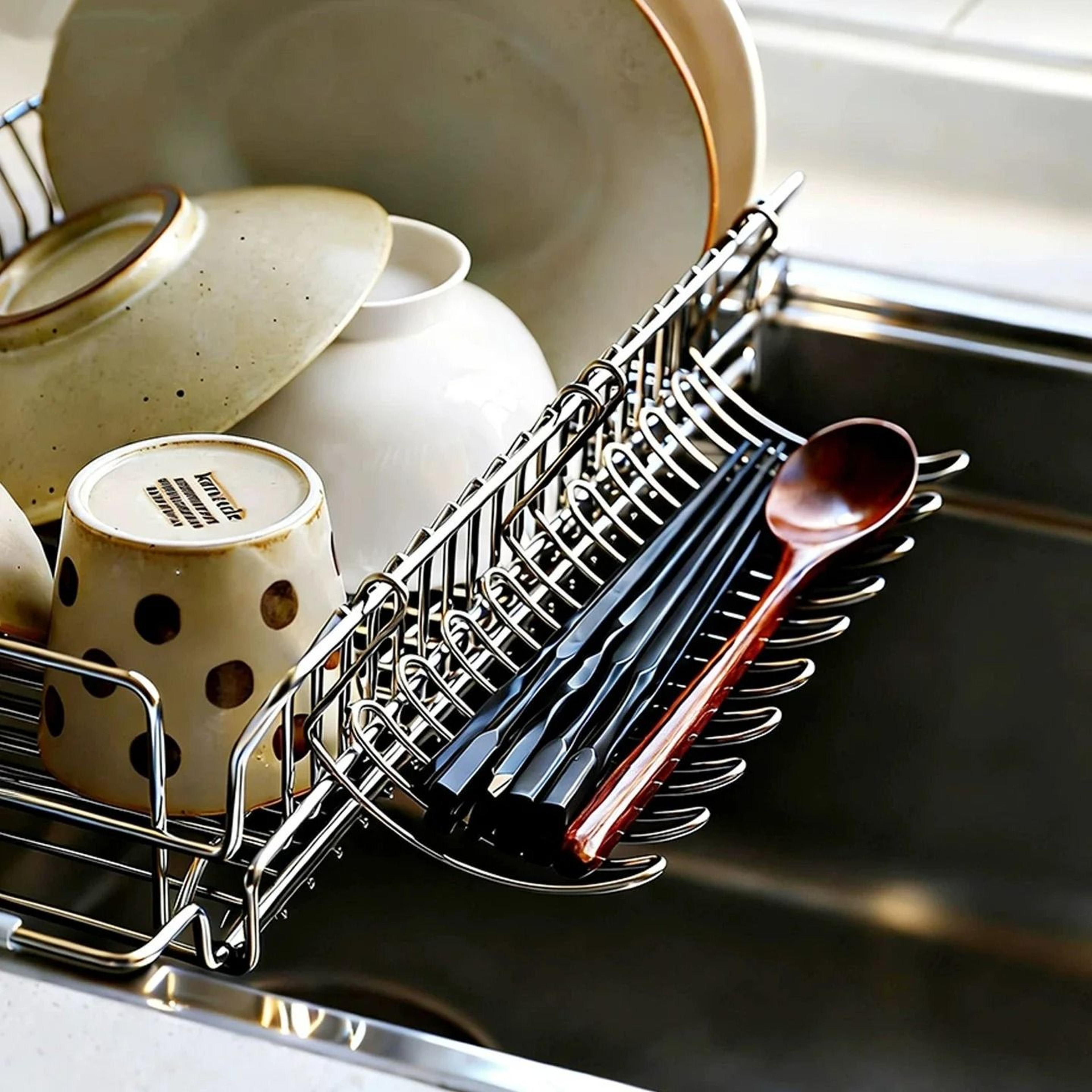 expandable stainless steel sink drain rack & multifunctional storage basket