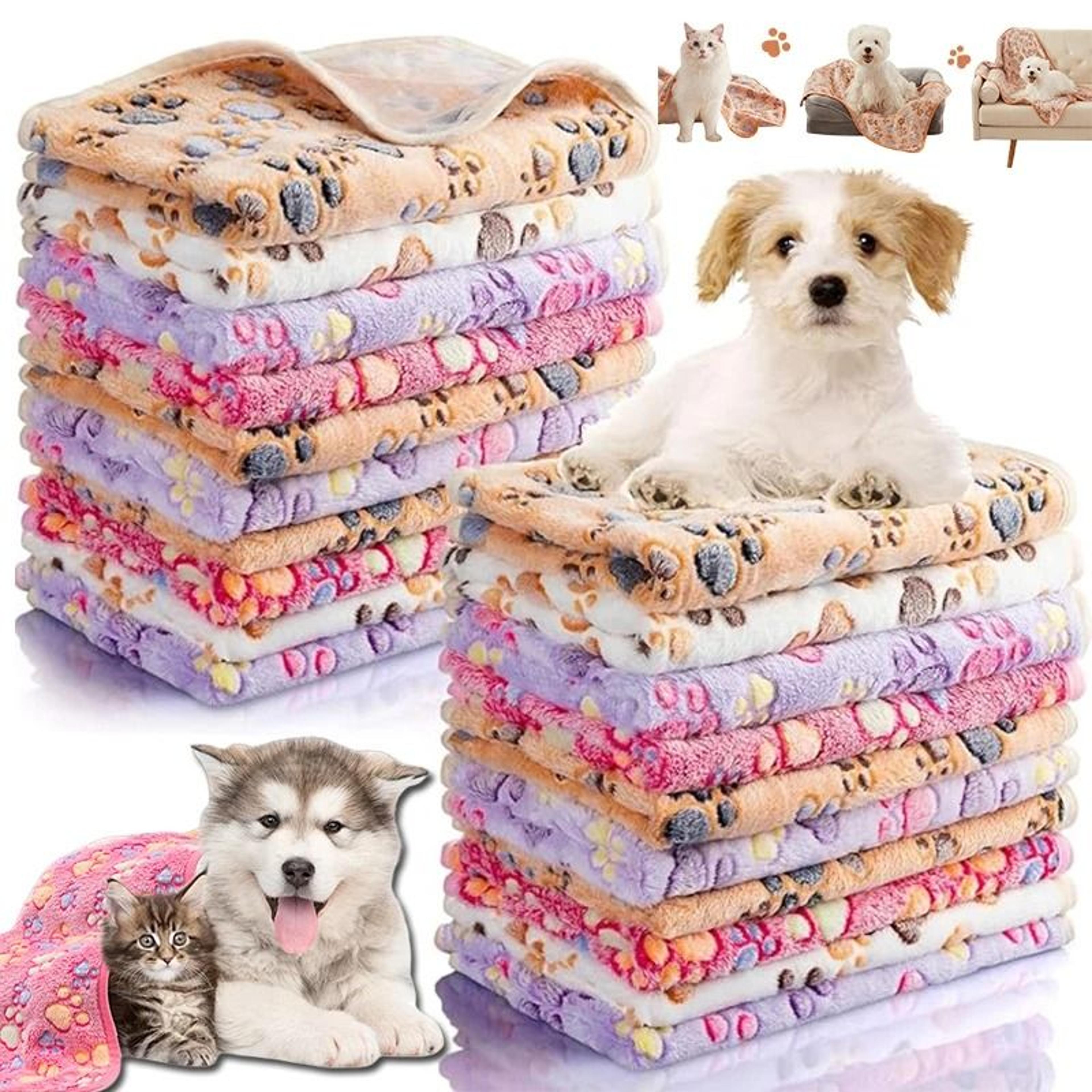 soft fluffy fleece pet blanket with cute paw prints for dogs & cats