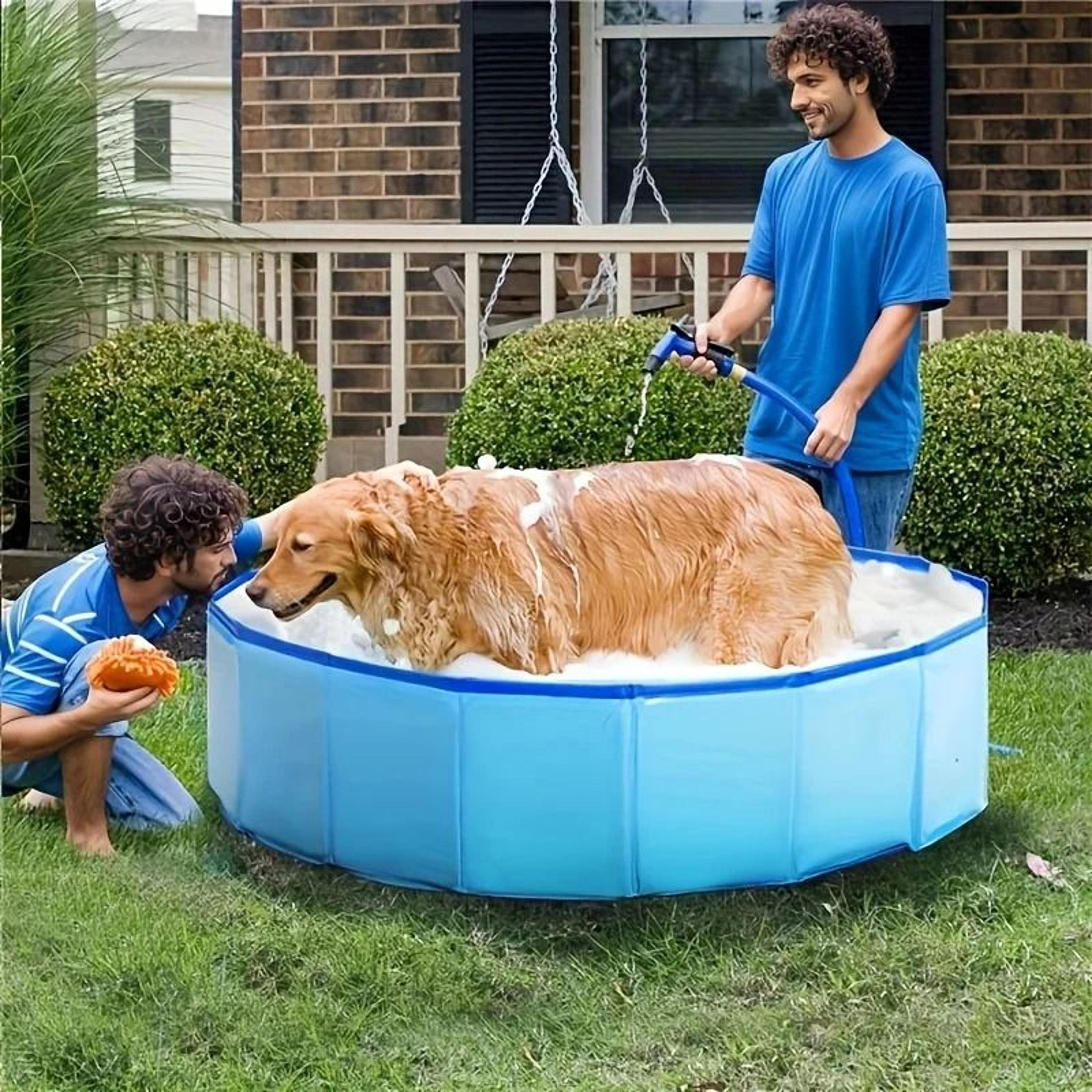 heavy-duty blue pet bath tub & portable folding dog grooming pool