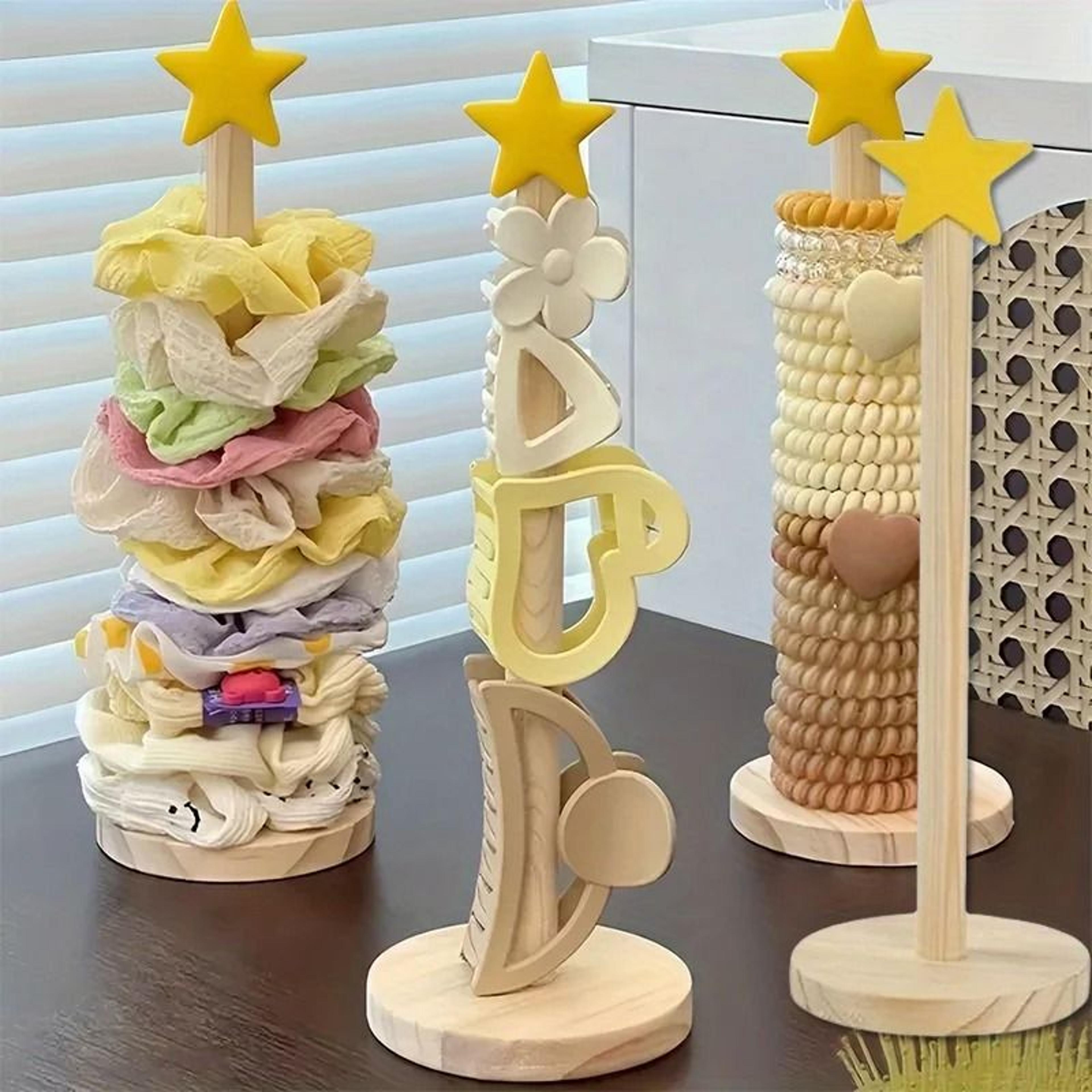 wooden desktop hair rope & jewelry organizer stand for bracelets, scrunchies & watches
