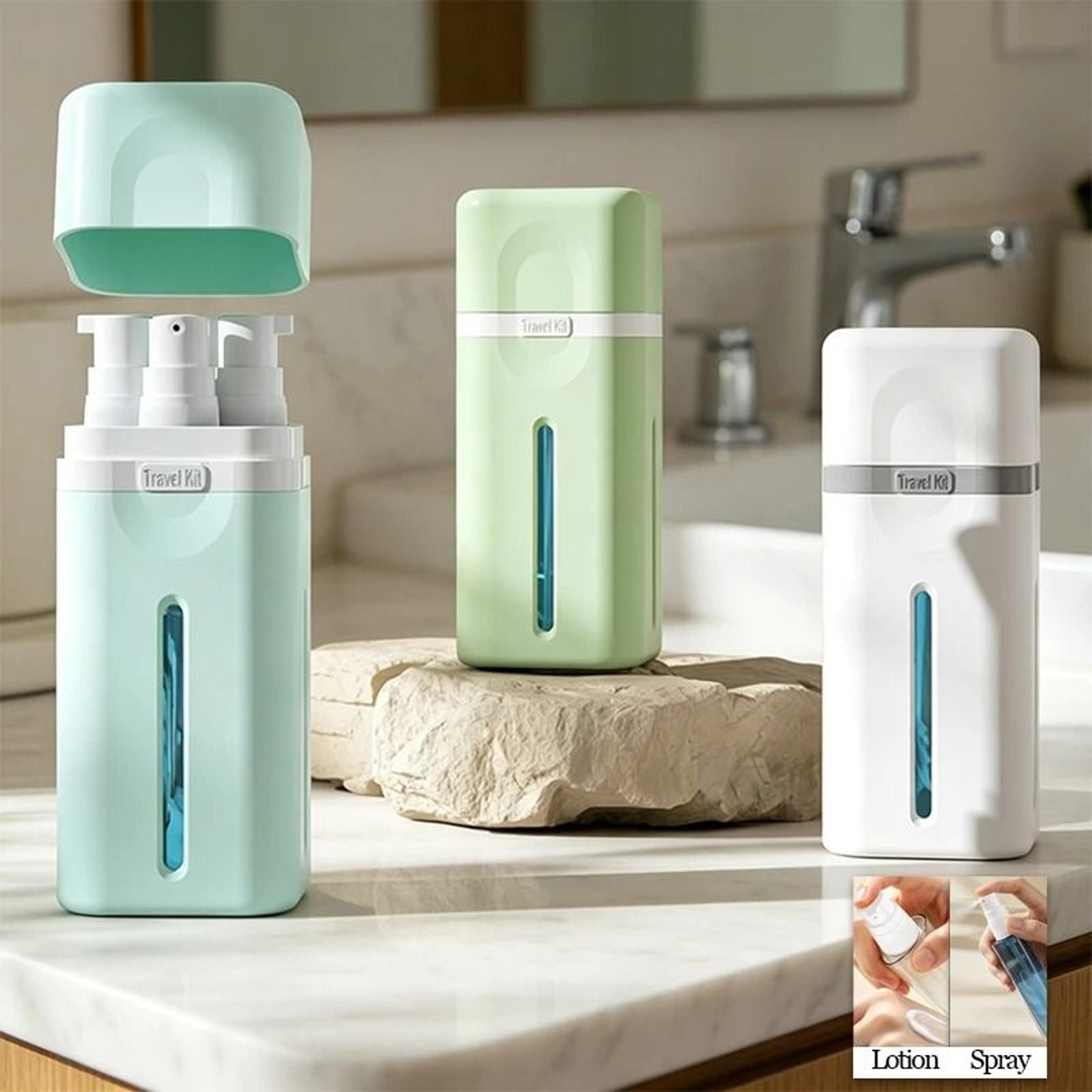 4-in-1 portable travel dispenser bottle set (leak-proof & refillable)