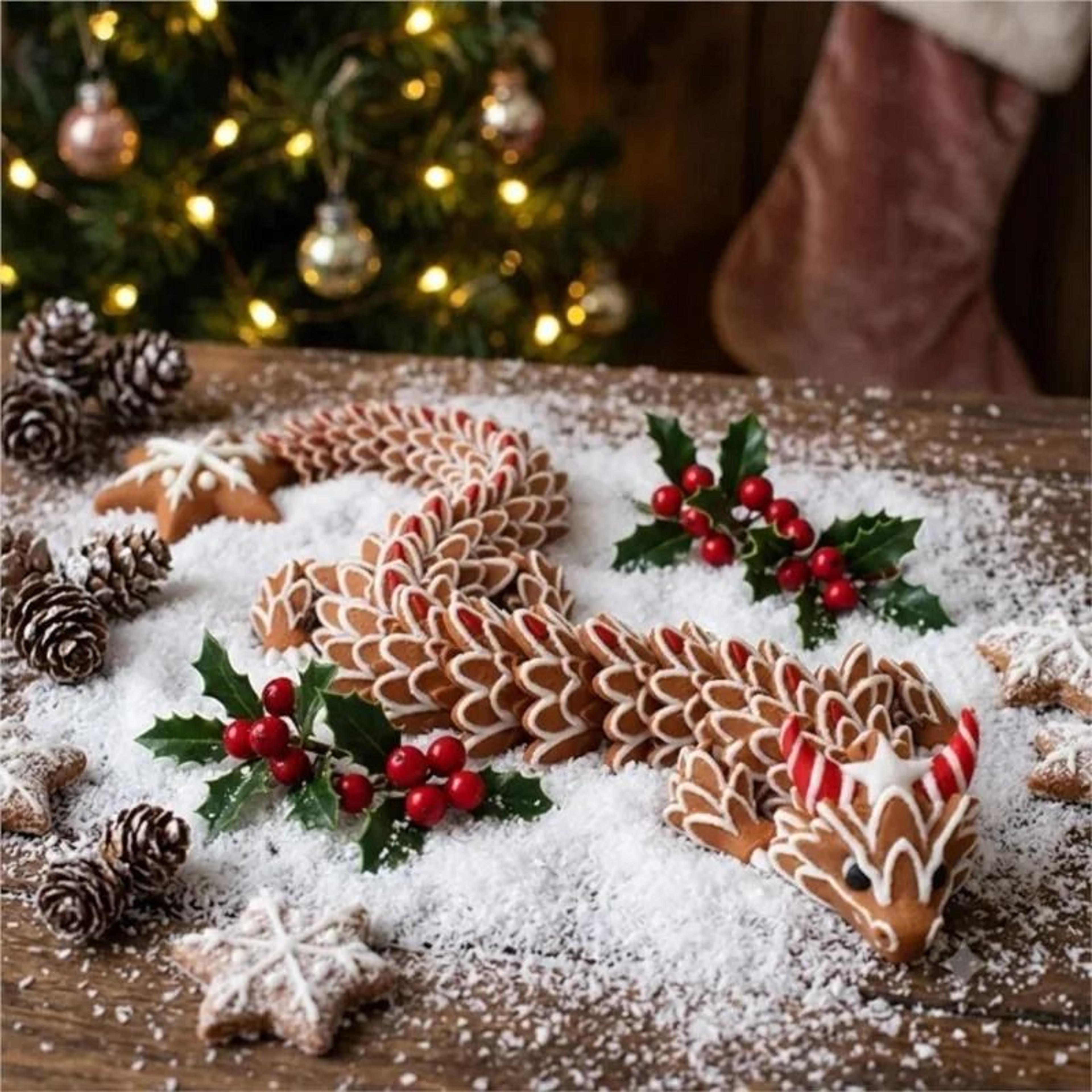 3d printed multi-joint moveable gingerbread dragon (cookie texture stress relief toy)