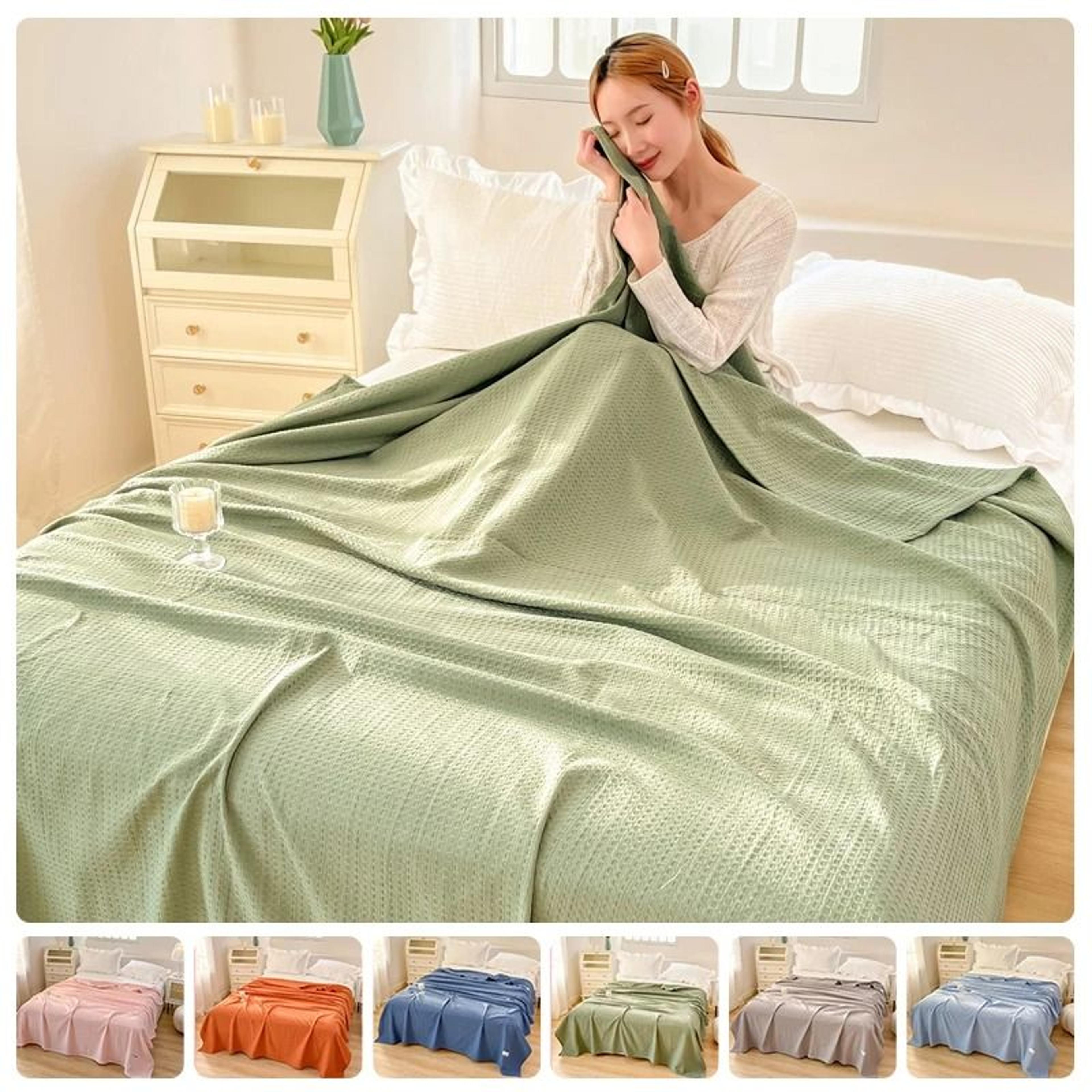 summer gauze waffle throw blanket & breathable air-conditioned bed coverlet