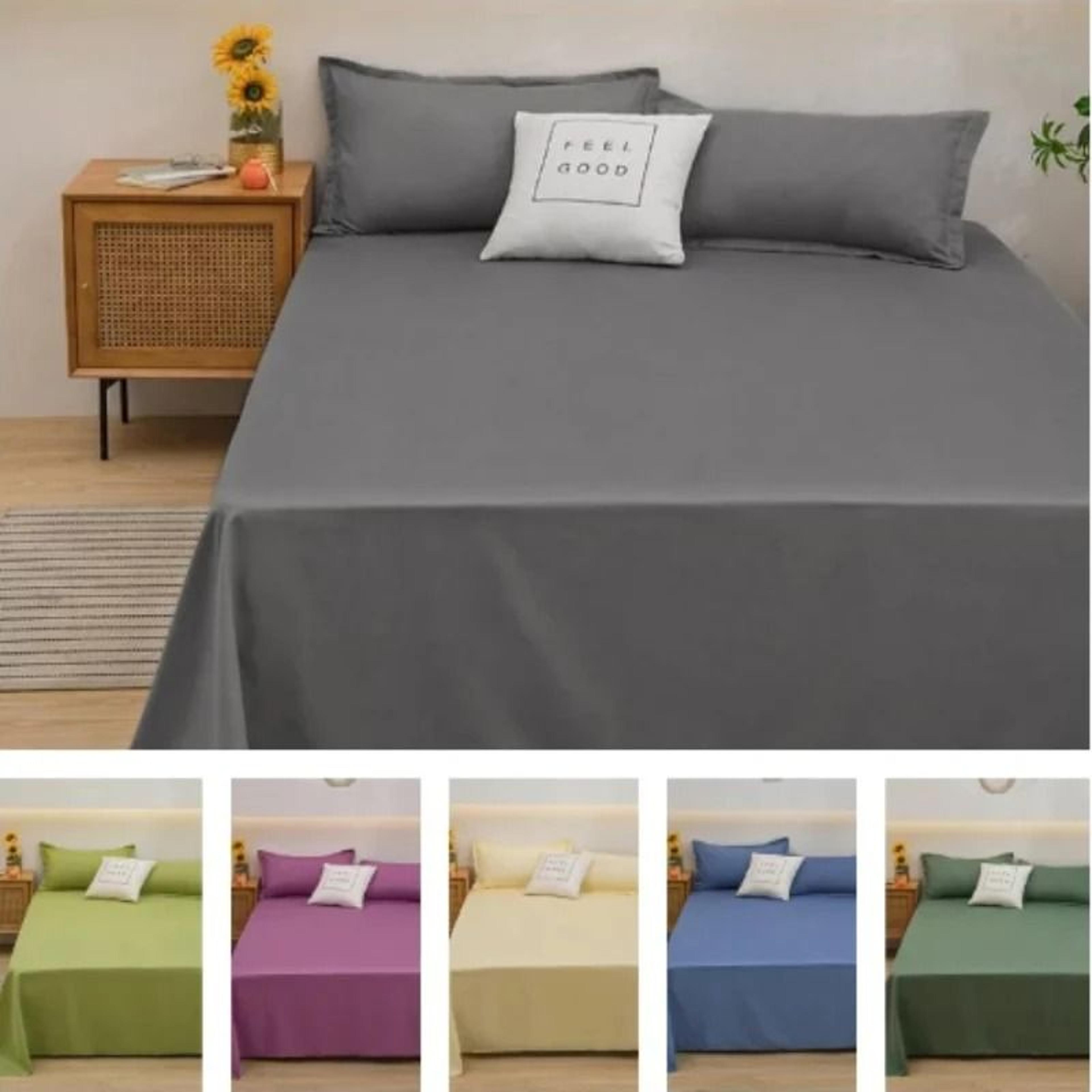 solid color soft microfiber bed flat sheet (single / double / queen / king bed)