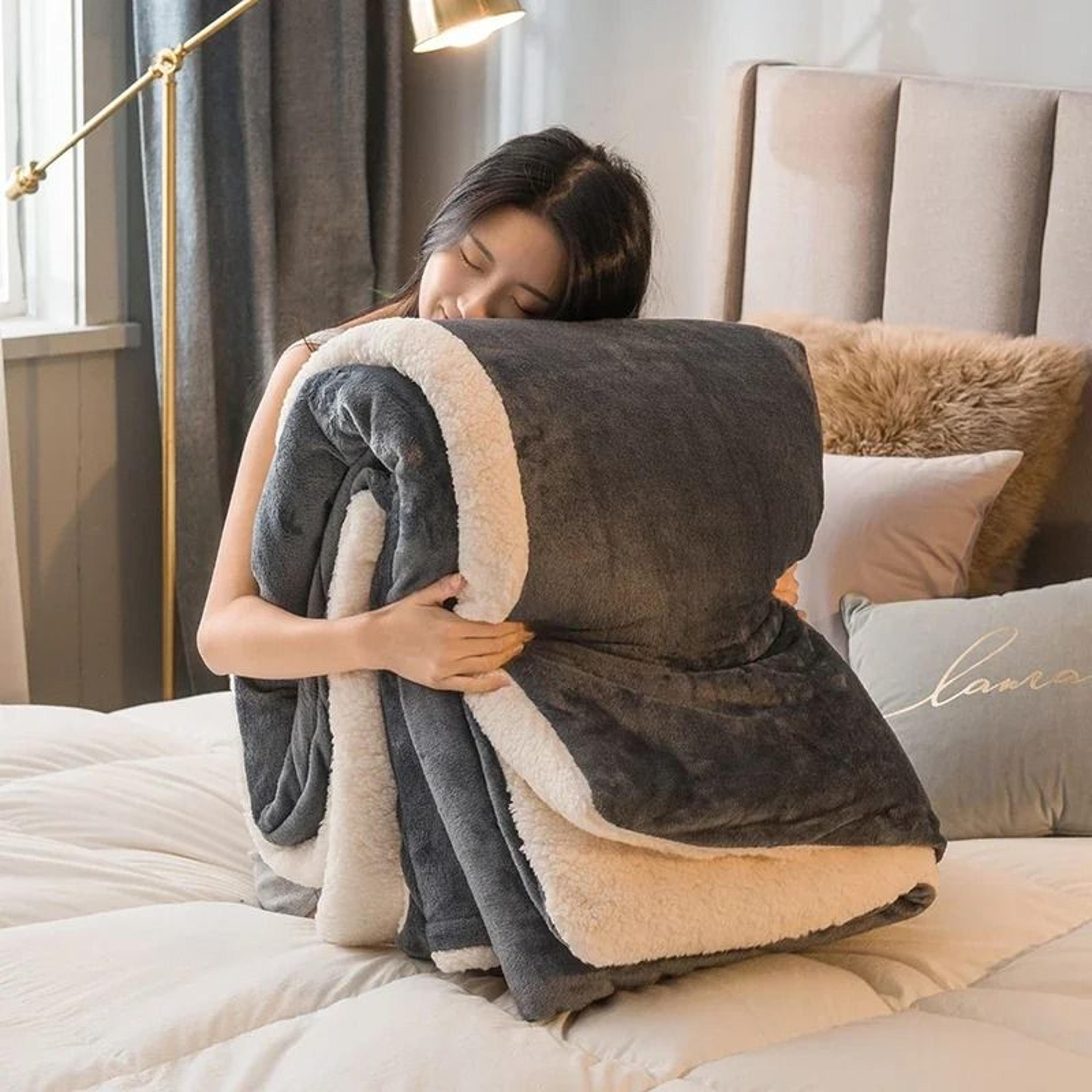 double-sided wool winter throw blanket & heavyweight thermal bedspread