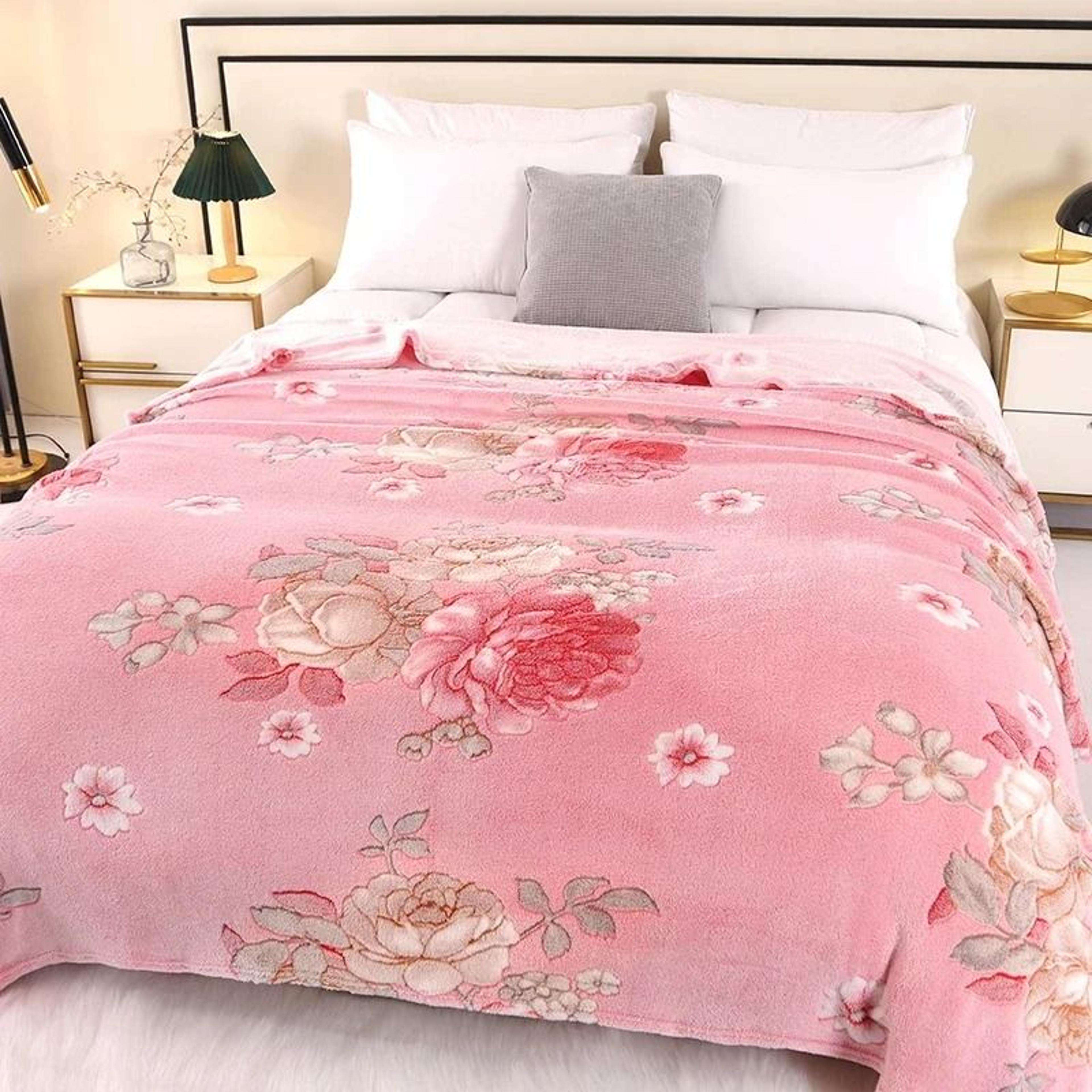 floral warm fleece throw blanket (70x100cm travel shawl, sofa nap & pet blanket)