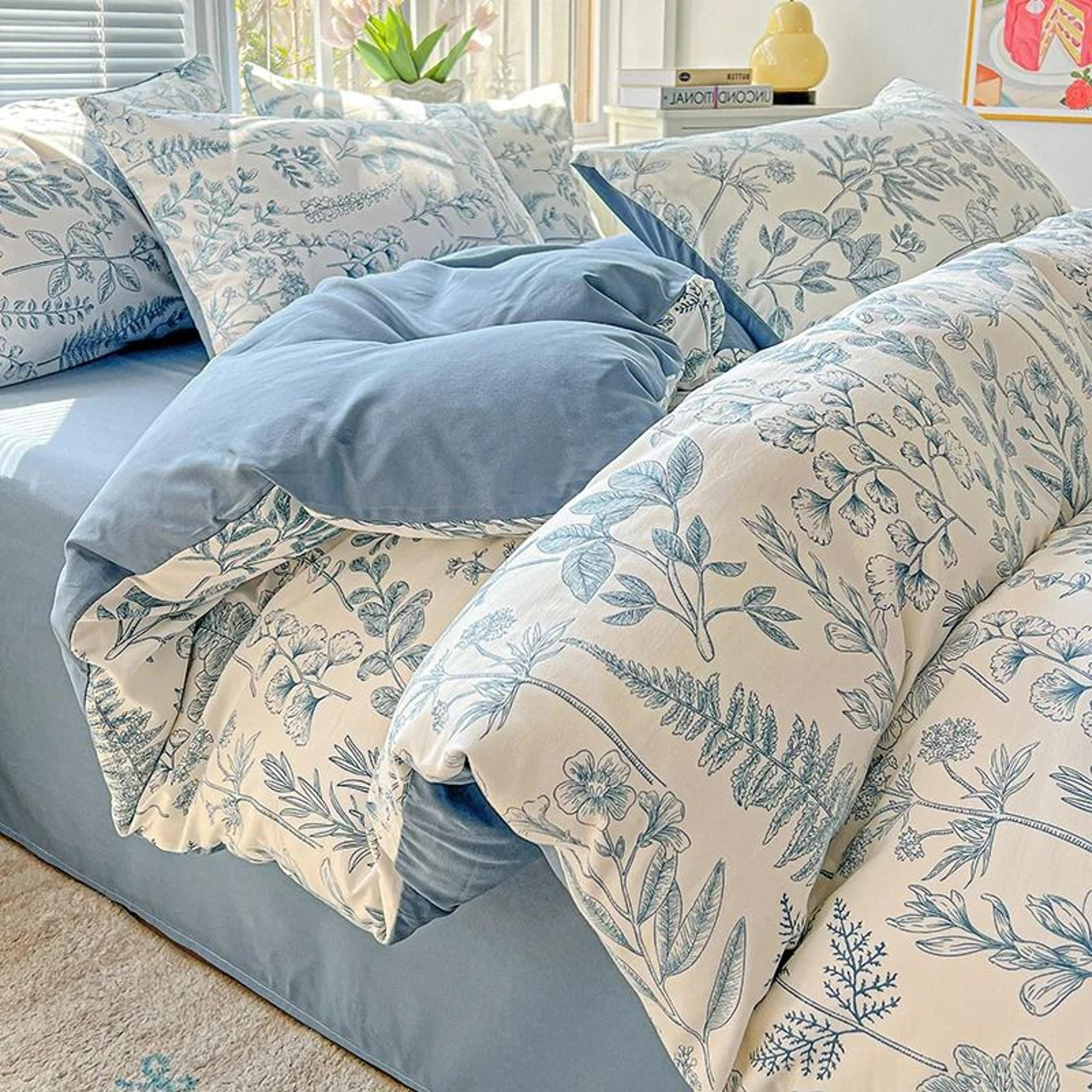 washed cotton double yarn small floral duvet cover (korean ins style skin-friendly quilt cover)