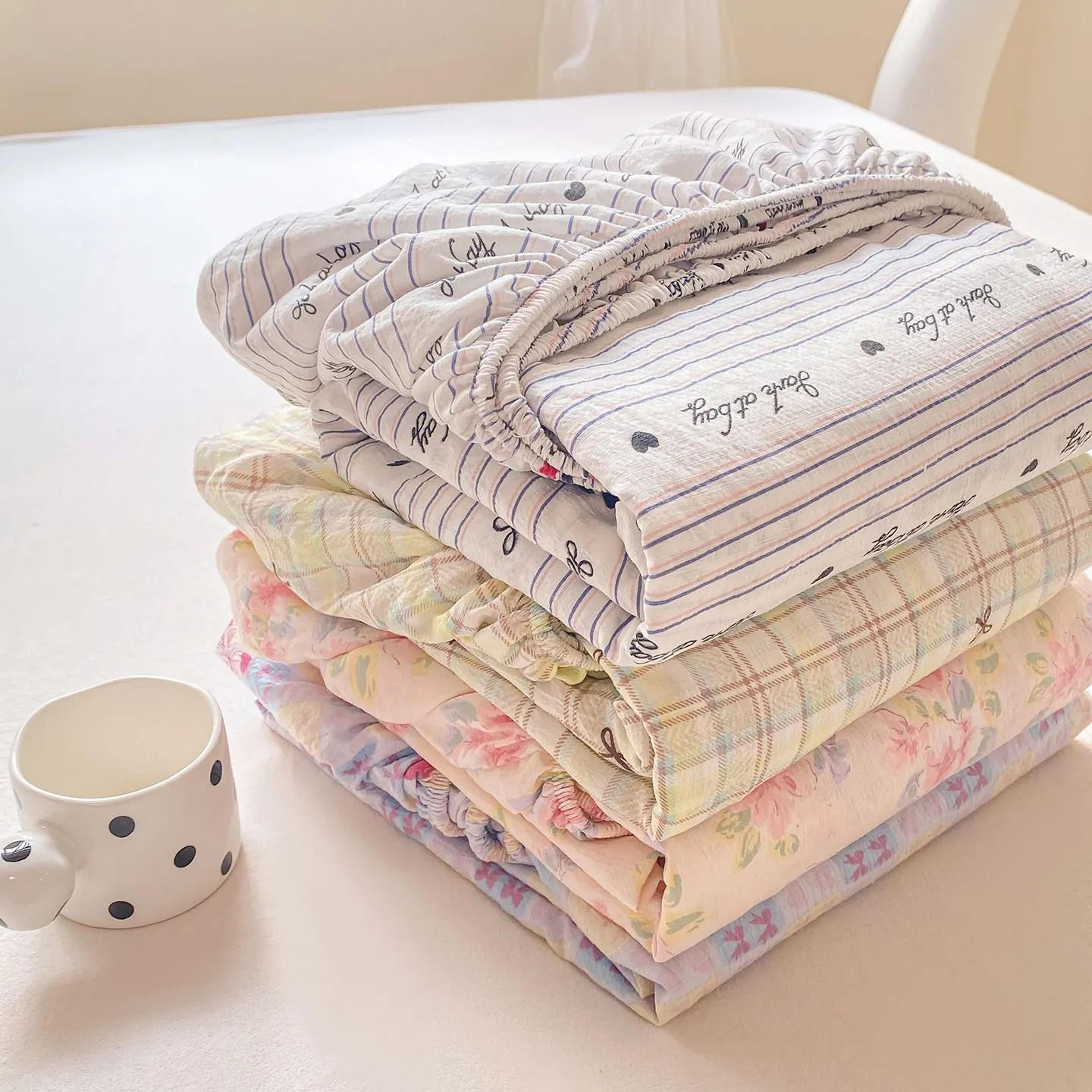 washed pure cotton printed fitted bed sheet (non-slip elastic mattress cover)