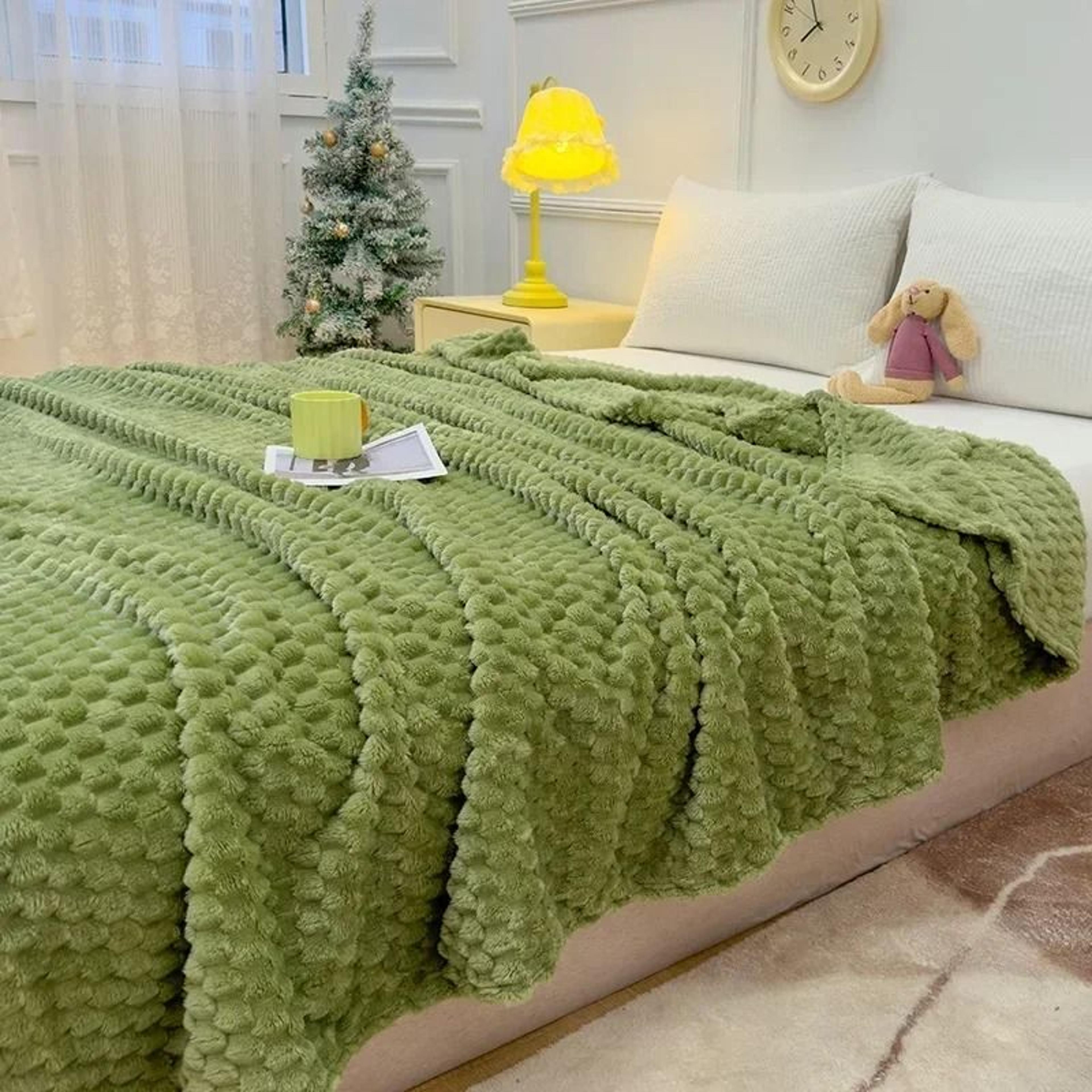 winter plaid luxury warm imitation fur blanket (fluffy bed & sofa cover)