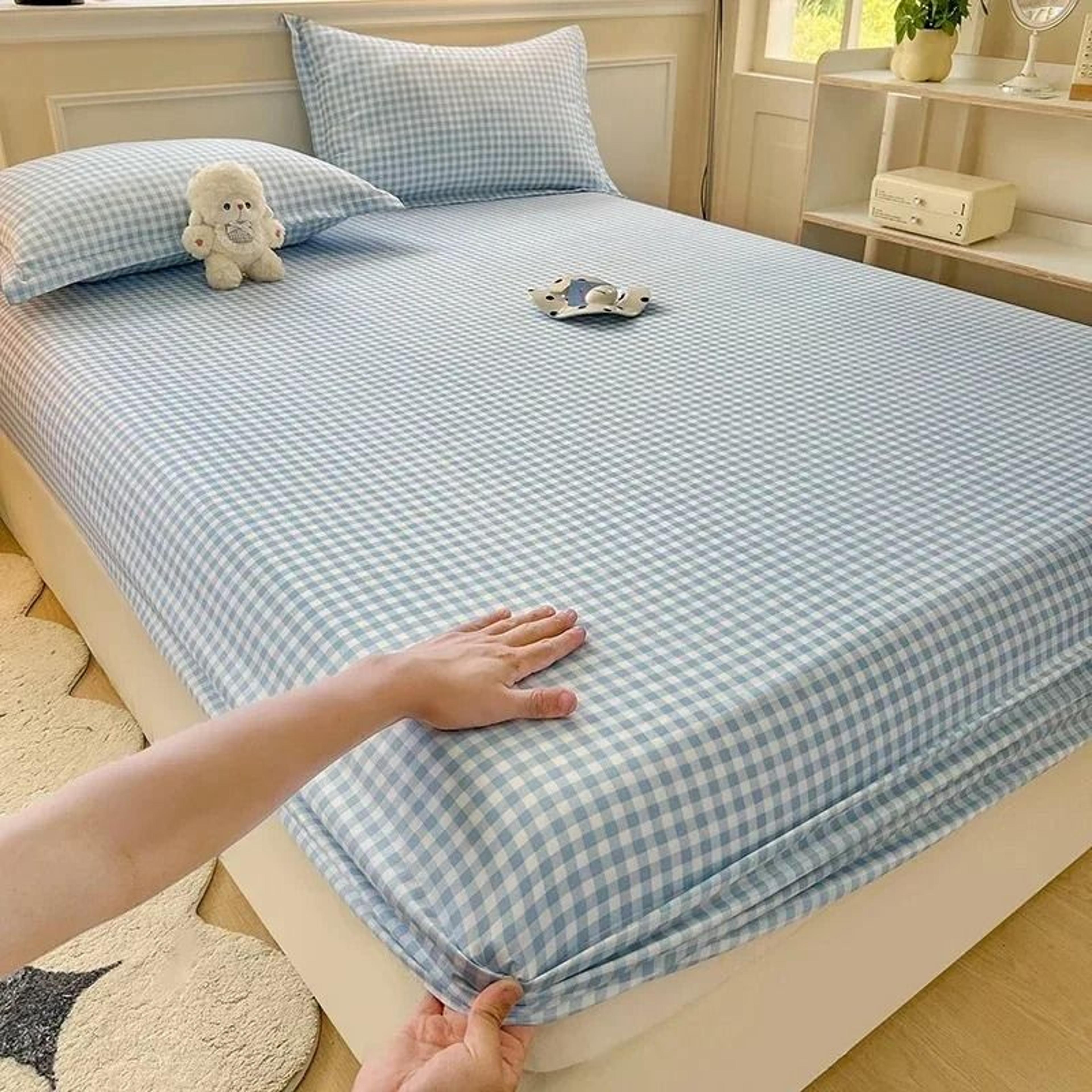 adjustable non-slip fitted sheet with elastic bands (breathable mattress cover for double, queen & king beds)