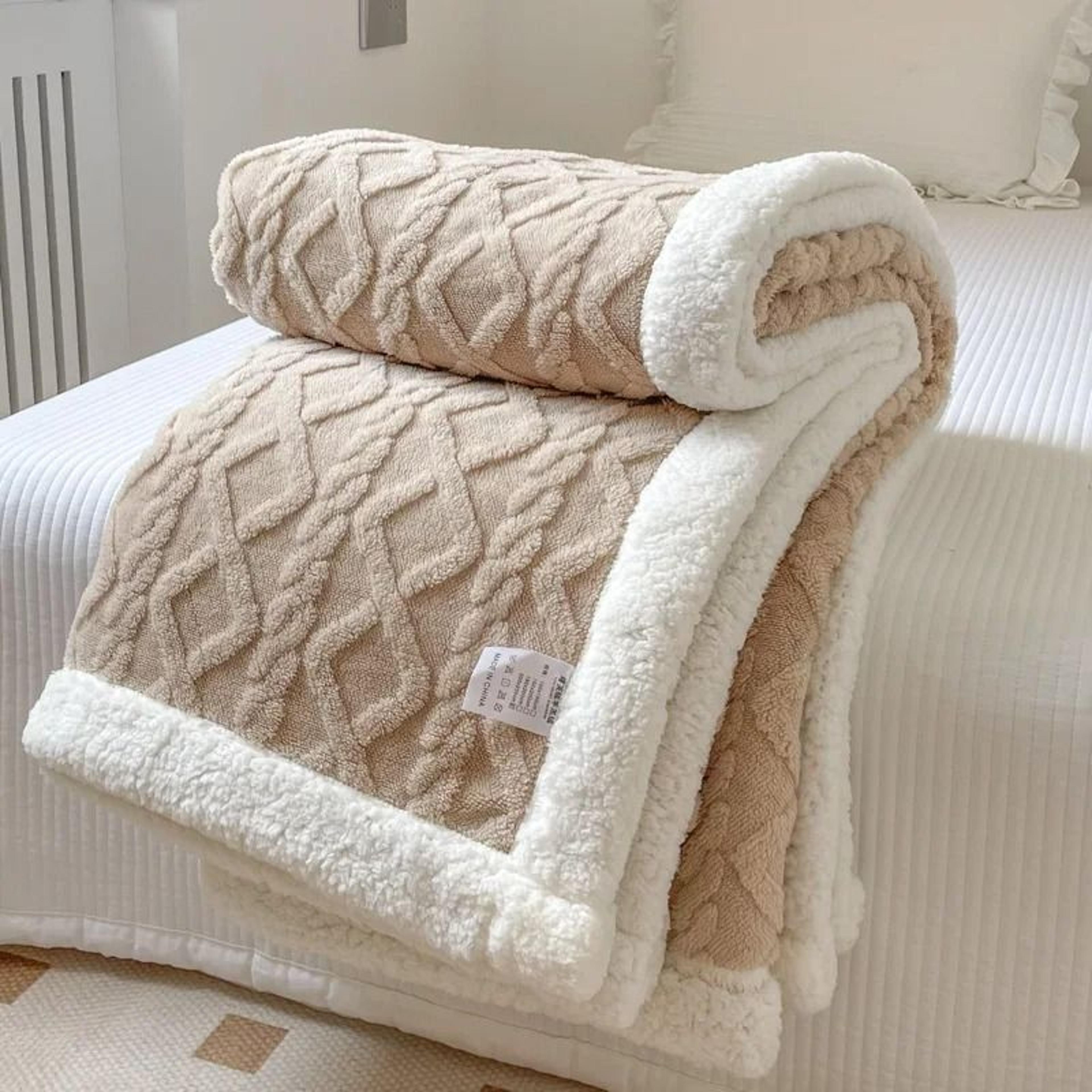 double layer thick warm fleece blanket (plush autumn winter comforter for bed & sofa)