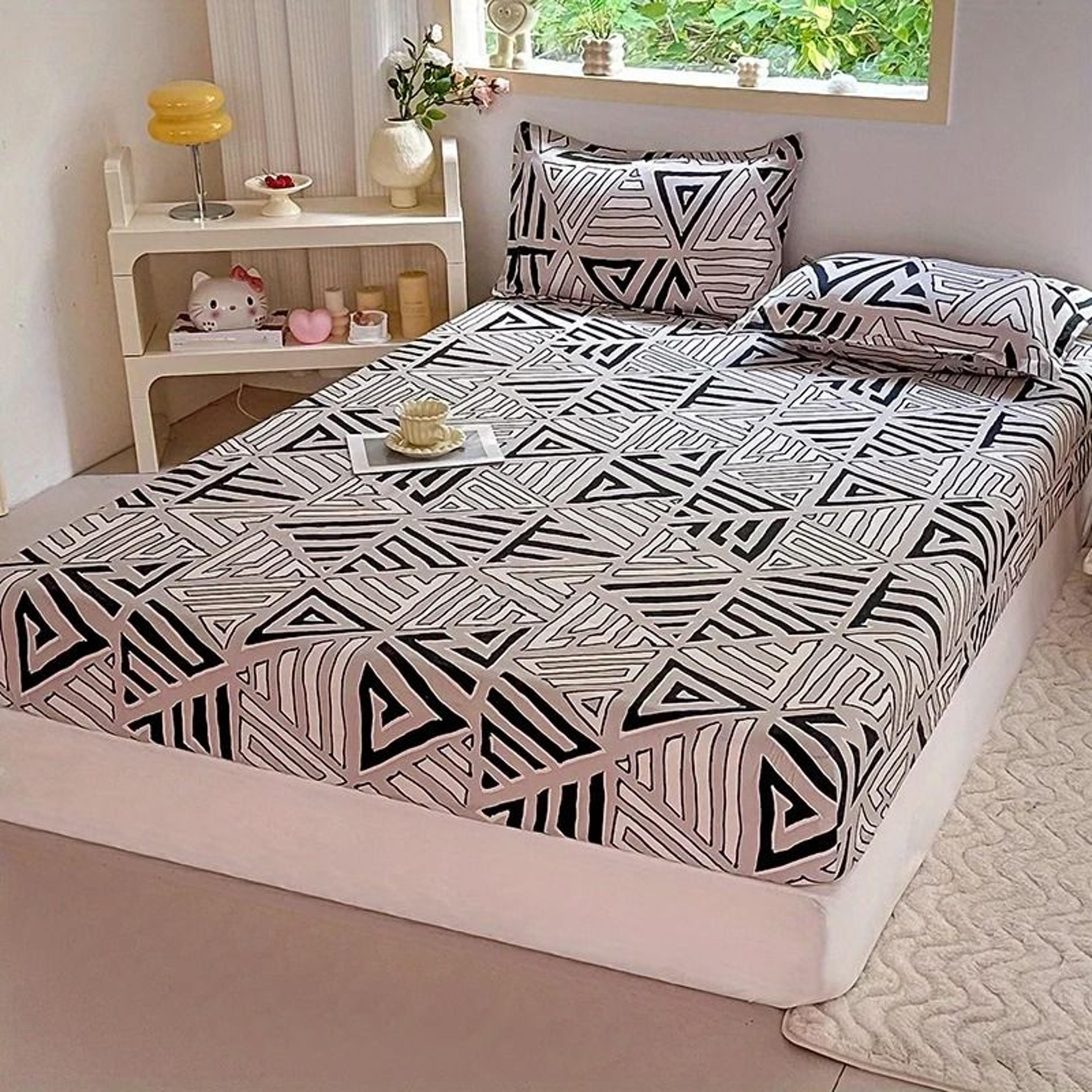 3pcs printed fitted bed sheet set with matching pillowcases (soft & comfortable bedding set, no core)