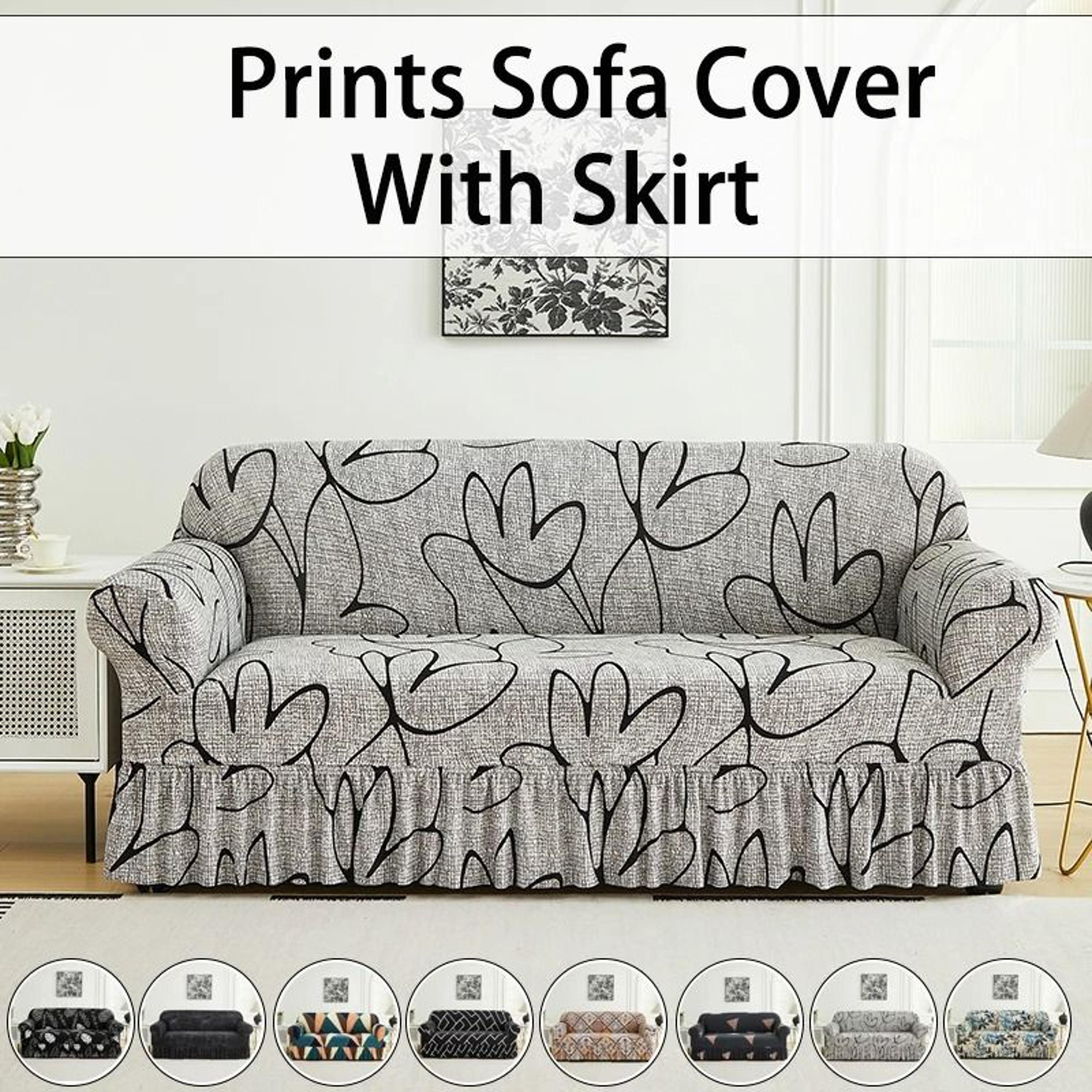 printed full coverage elastic sofa cover with skirt (decorative stretch couch slipcover)