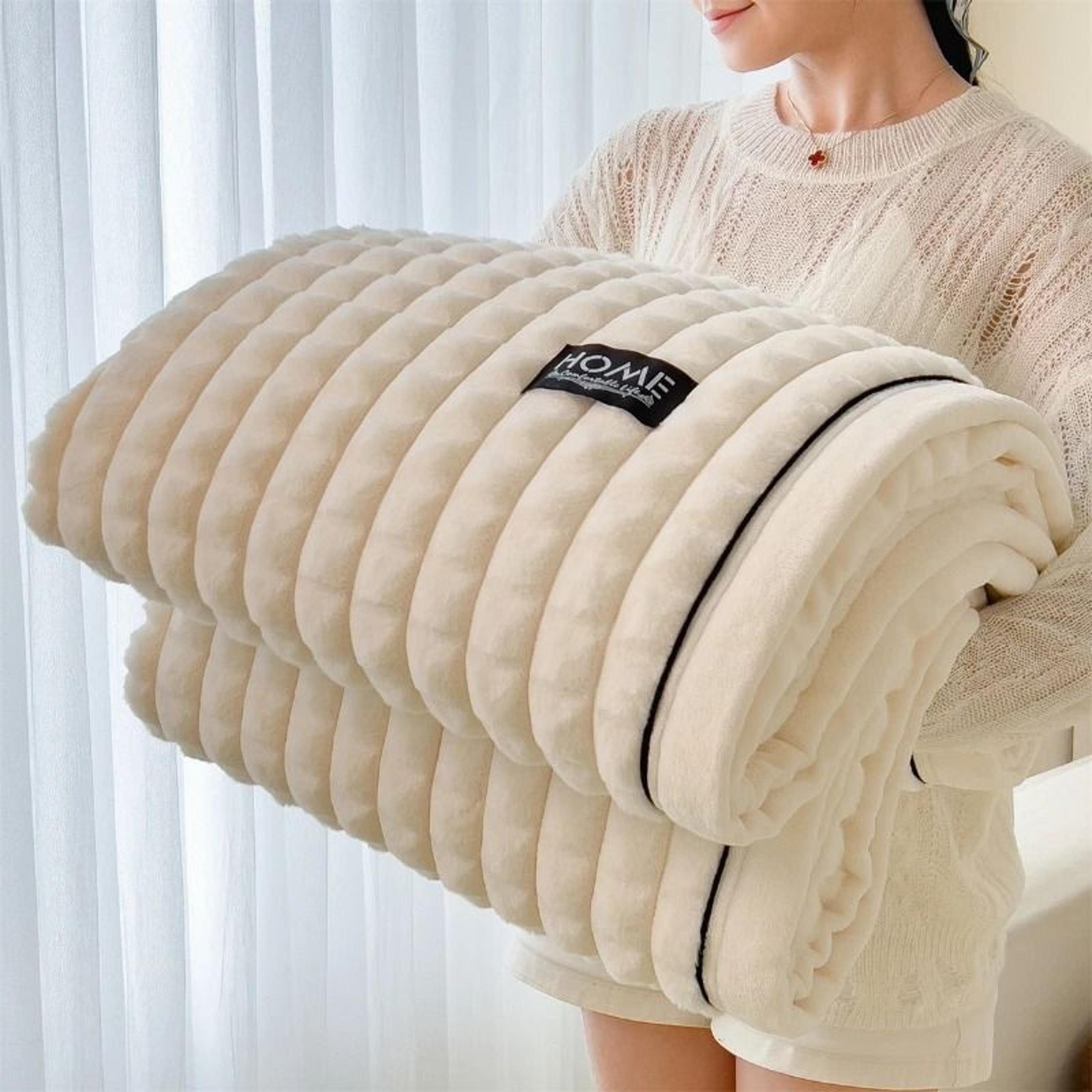 a-class rabbit fur plush blanket (multi-functional warm winter sofa & living room cozy throw)