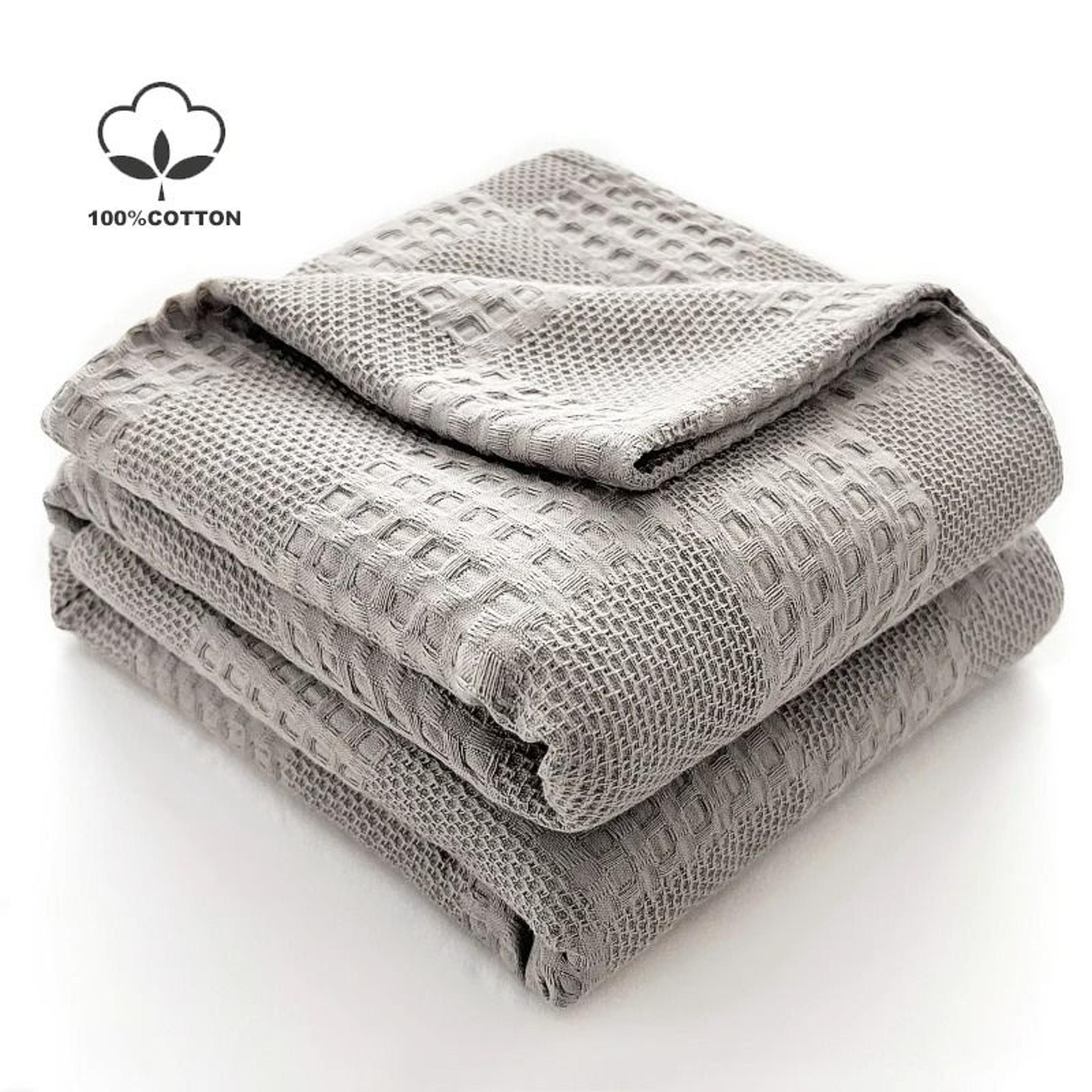 100% cotton waffle weave throw blanket (soft breathable plaid blanket for sofa & bed)