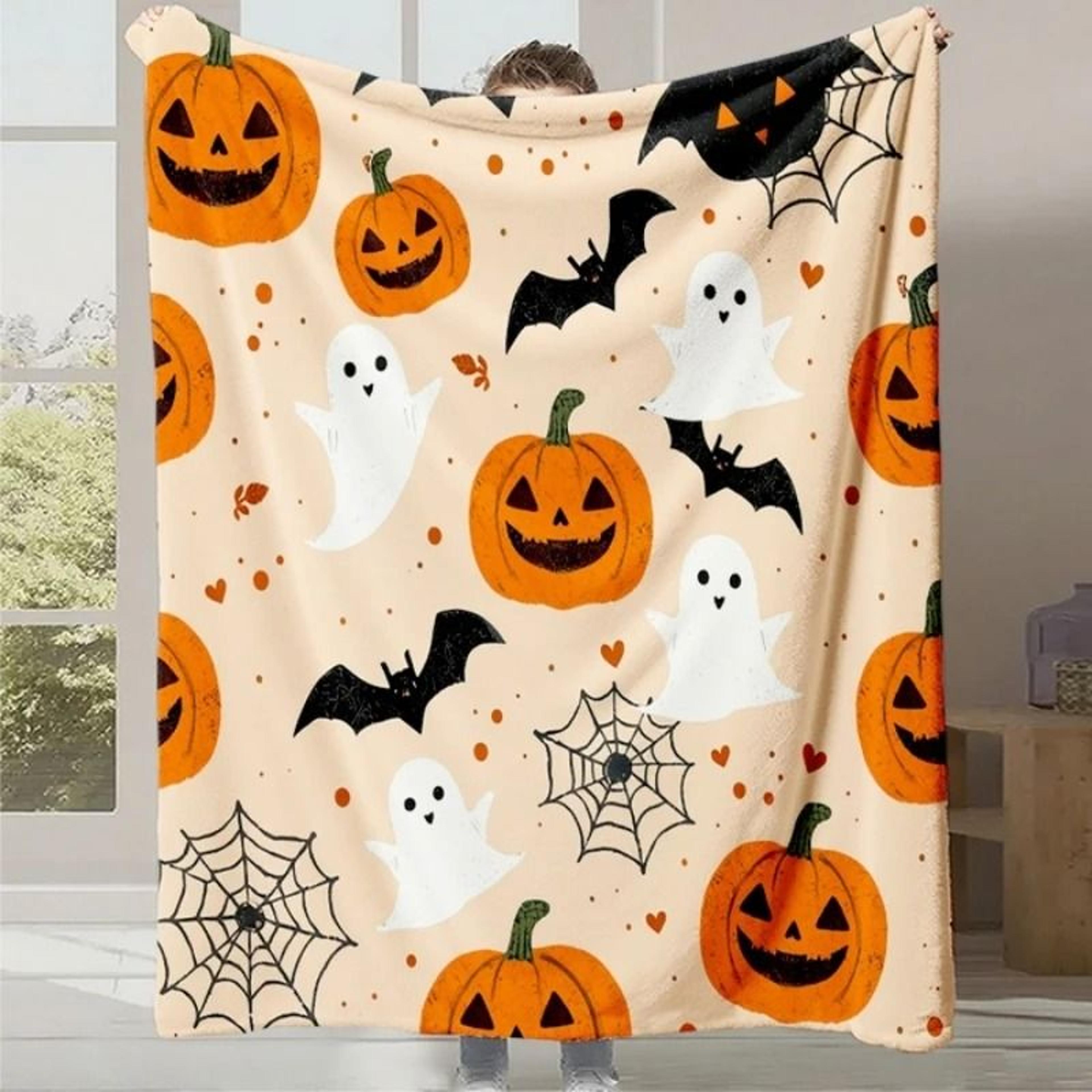 halloween thanksgiving seasonal flannel throw blanket (warm multi-functional sofa cover & autumn winter decor)