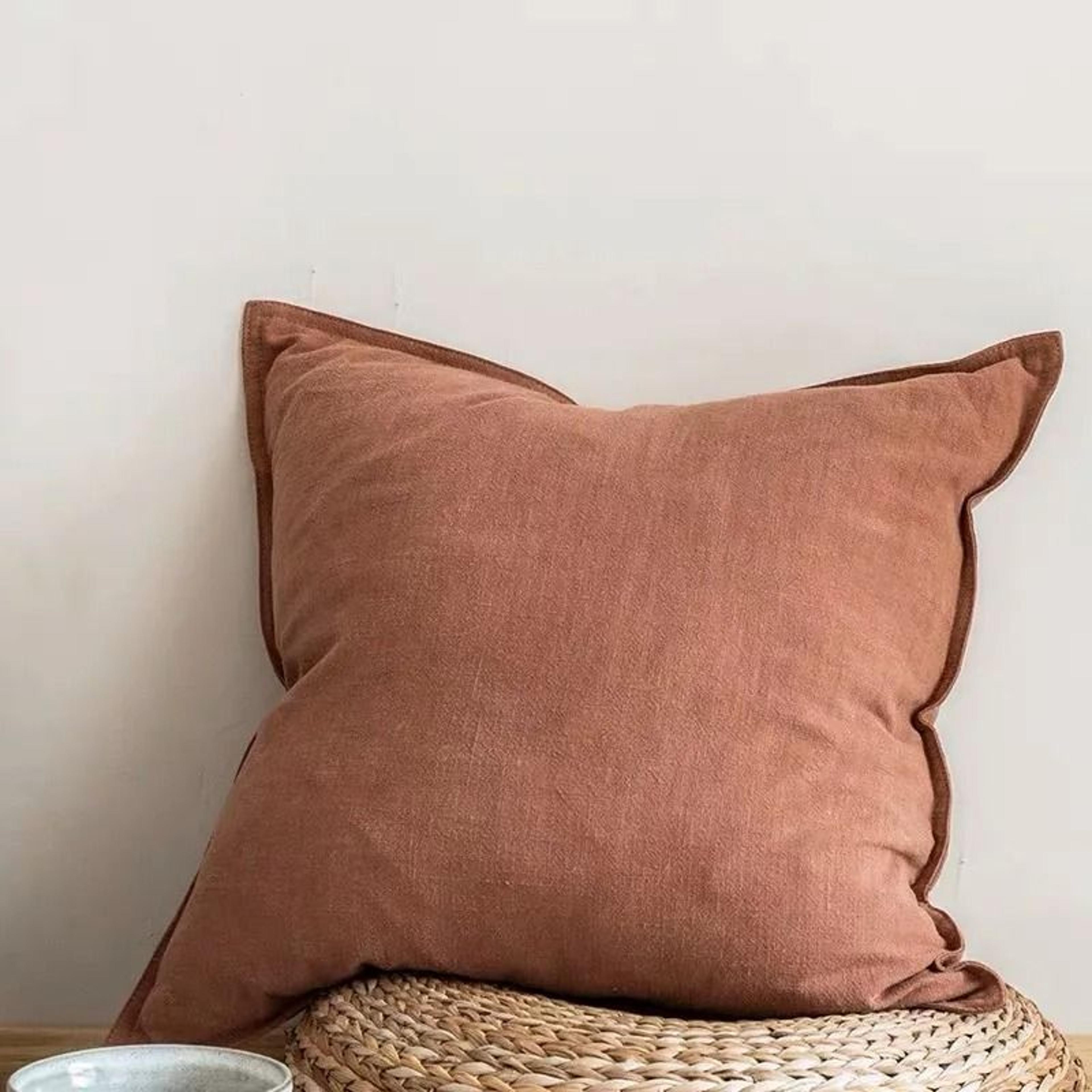 solid color cotton linen throw pillow cover (washable sofa cushion case for living room, bed & chair decor)