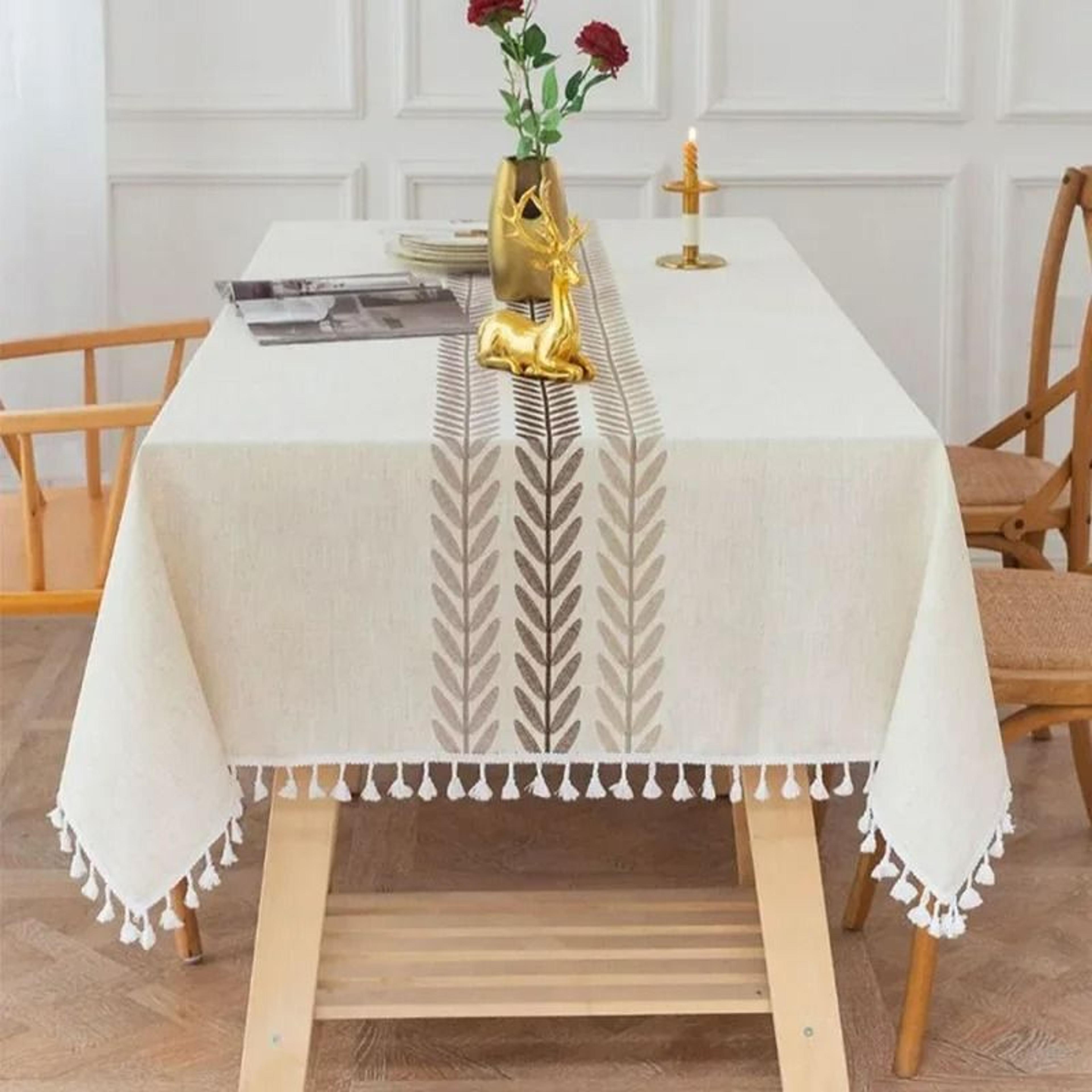 rustic embroidery cotton linen tablecloth (waterproof coffee leaves pattern rectangle table cover)
