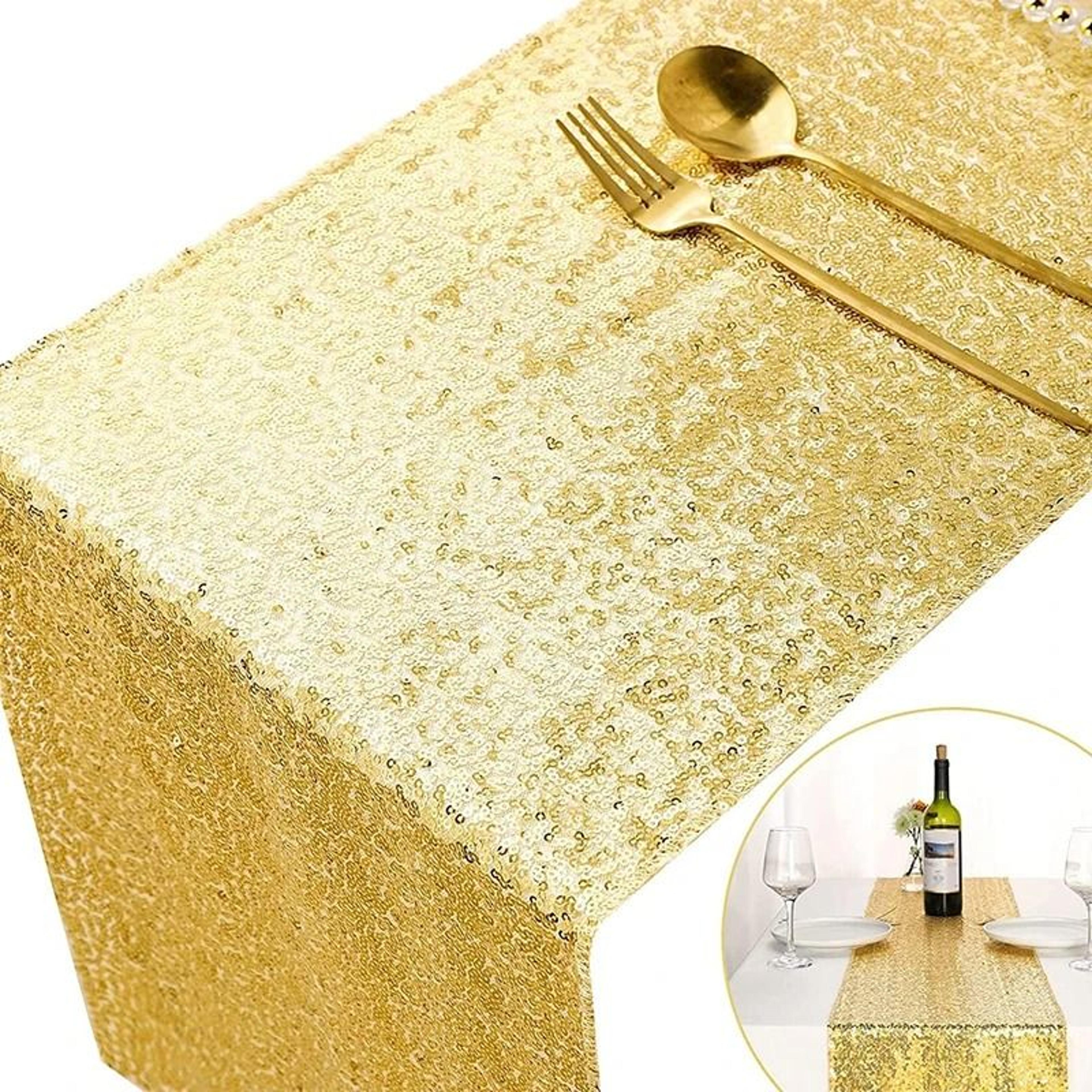 sparkling golden sequin table runner (glittering tablecloth runner for weddings, baby showers, christmas & parties)