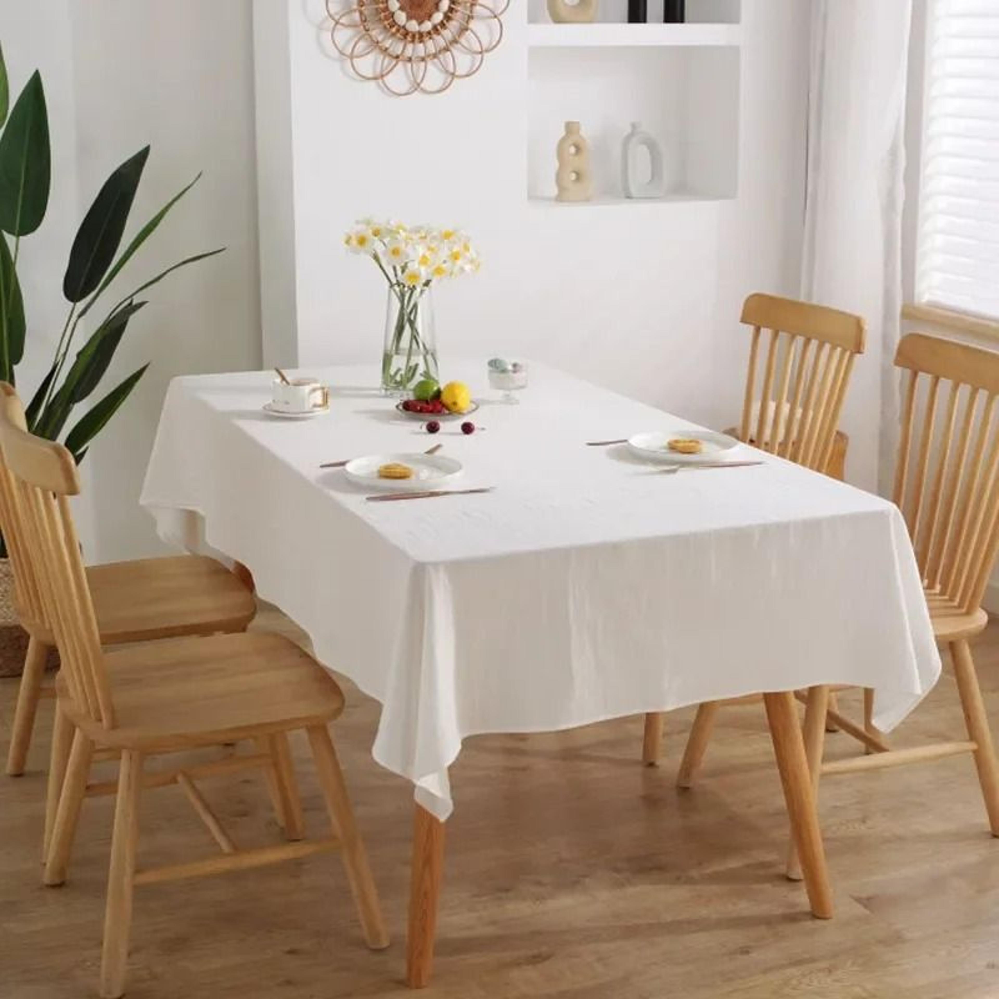 white rectangular cotton tablecloth (washable plain table cover for weddings, parties, kitchen & dining rooms)
