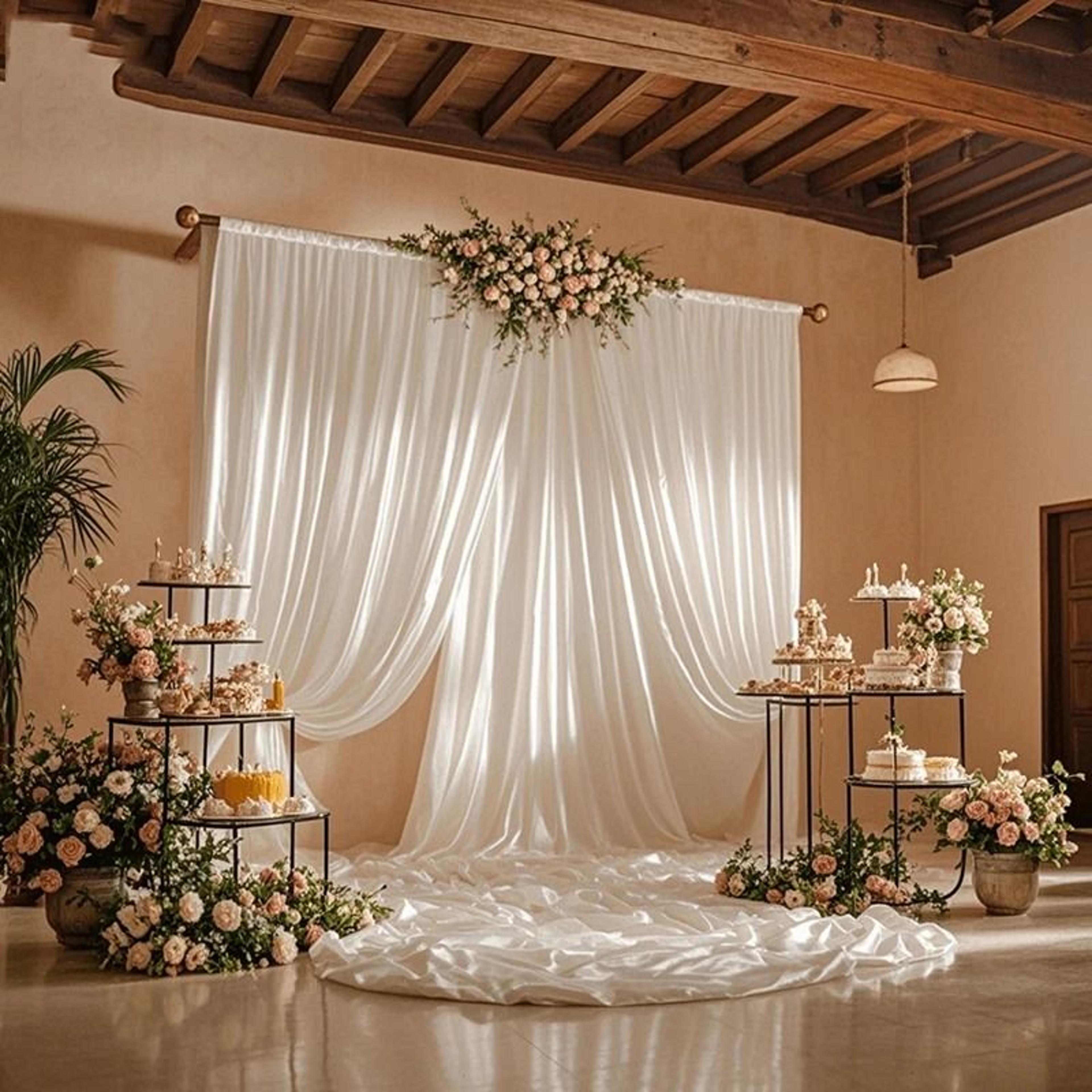 lustrous satin backdrop curtain drapes (smooth silk-like stage background cloth for weddings, photo booths & parties)