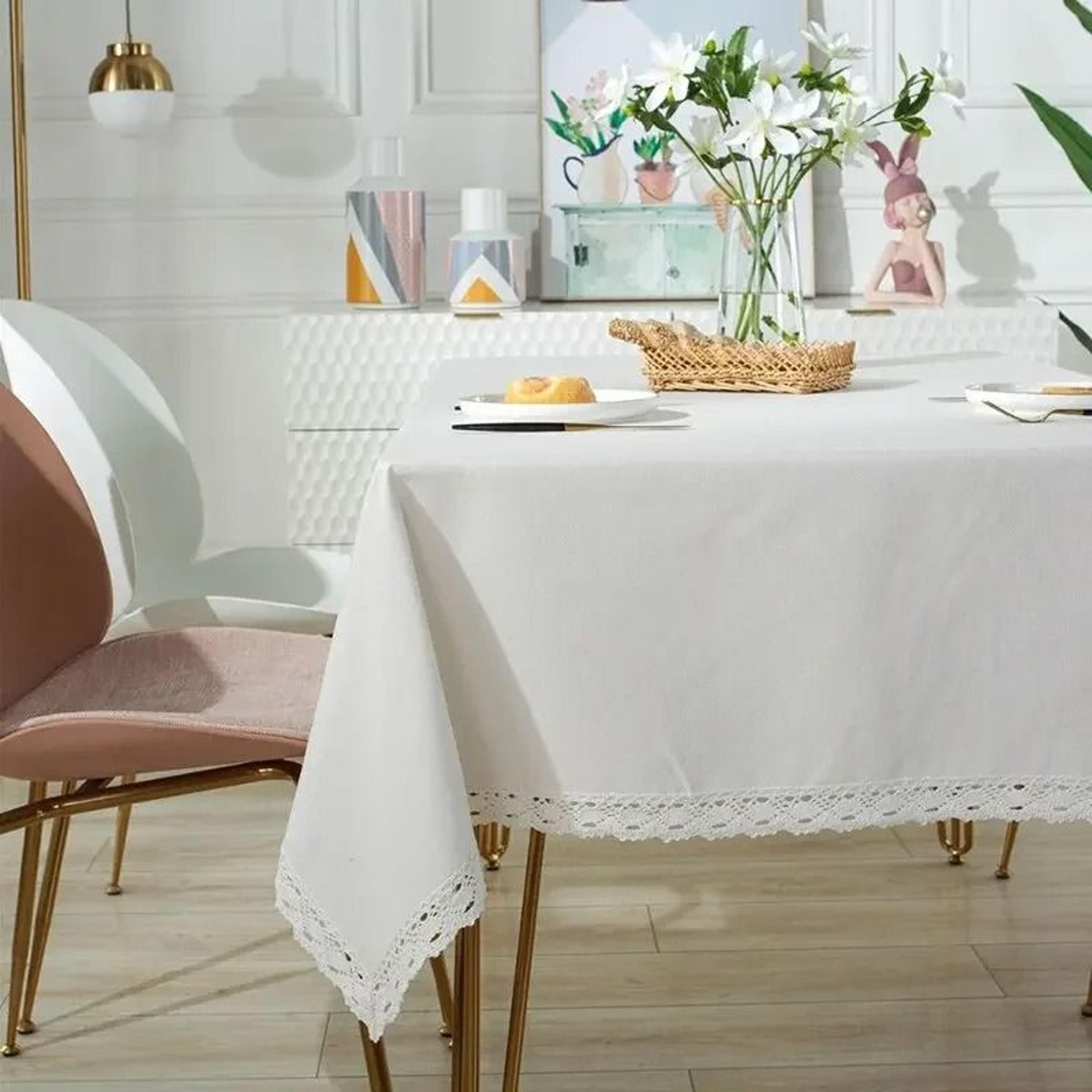 classic white lace rectangle tablecloth (dust-proof decorative table cover for kitchen, living room & picnic dining)