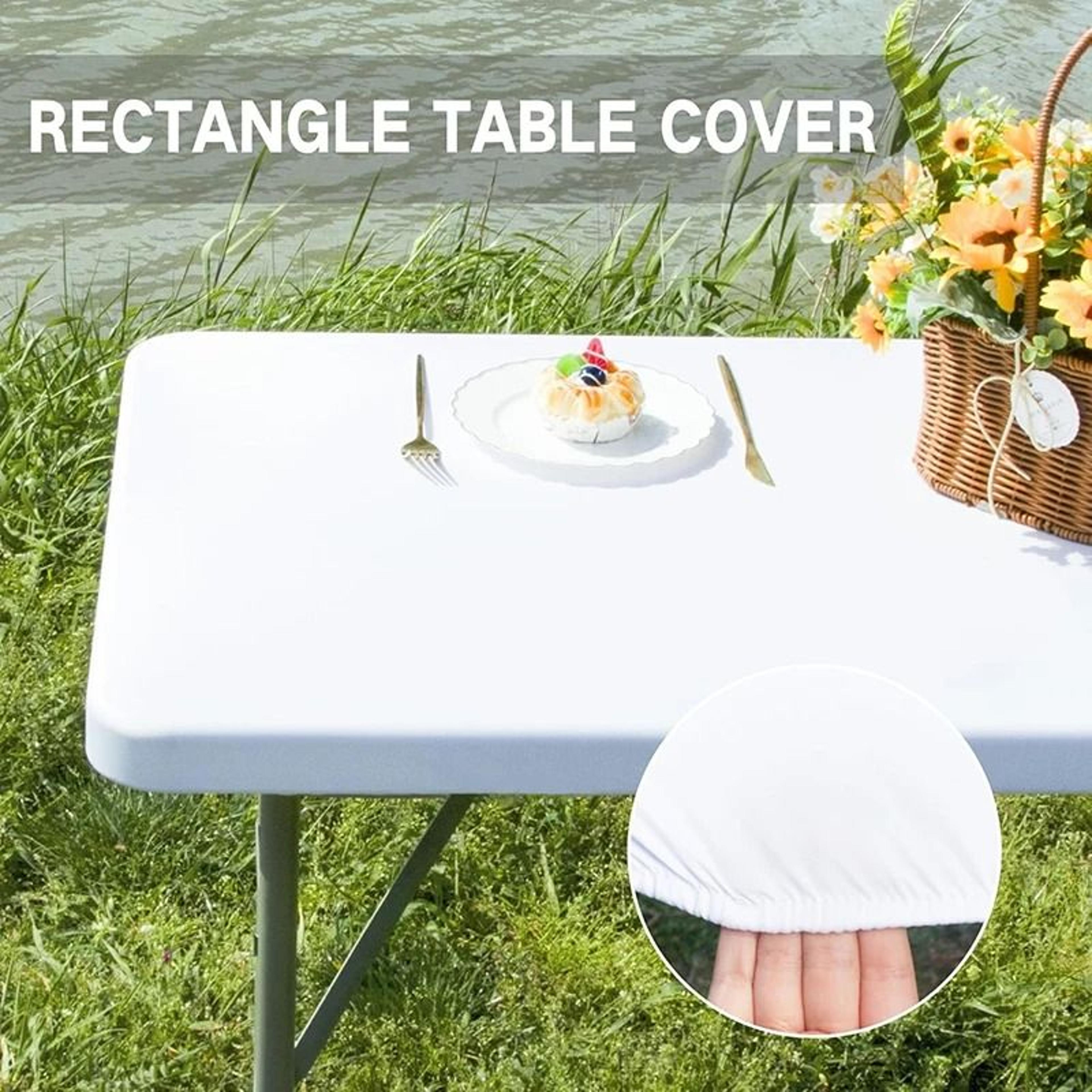 fitted elastic spandex stretch tablecloth (form-fitting white cover for 6ft rectangle & round tables)