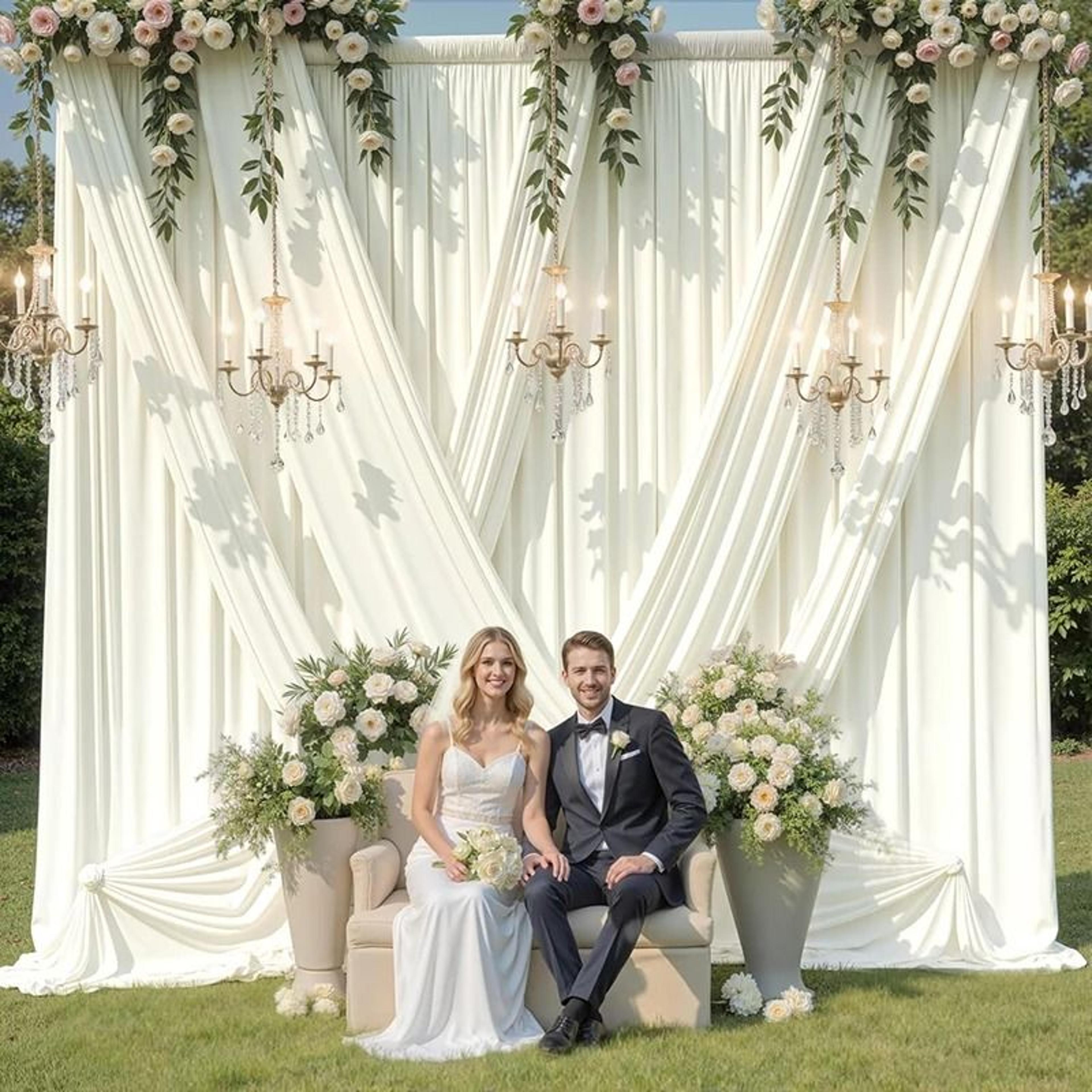 2 panels ivory white backdrop curtains (wrinkle-resistant polyester wedding drapes for photography & parties)