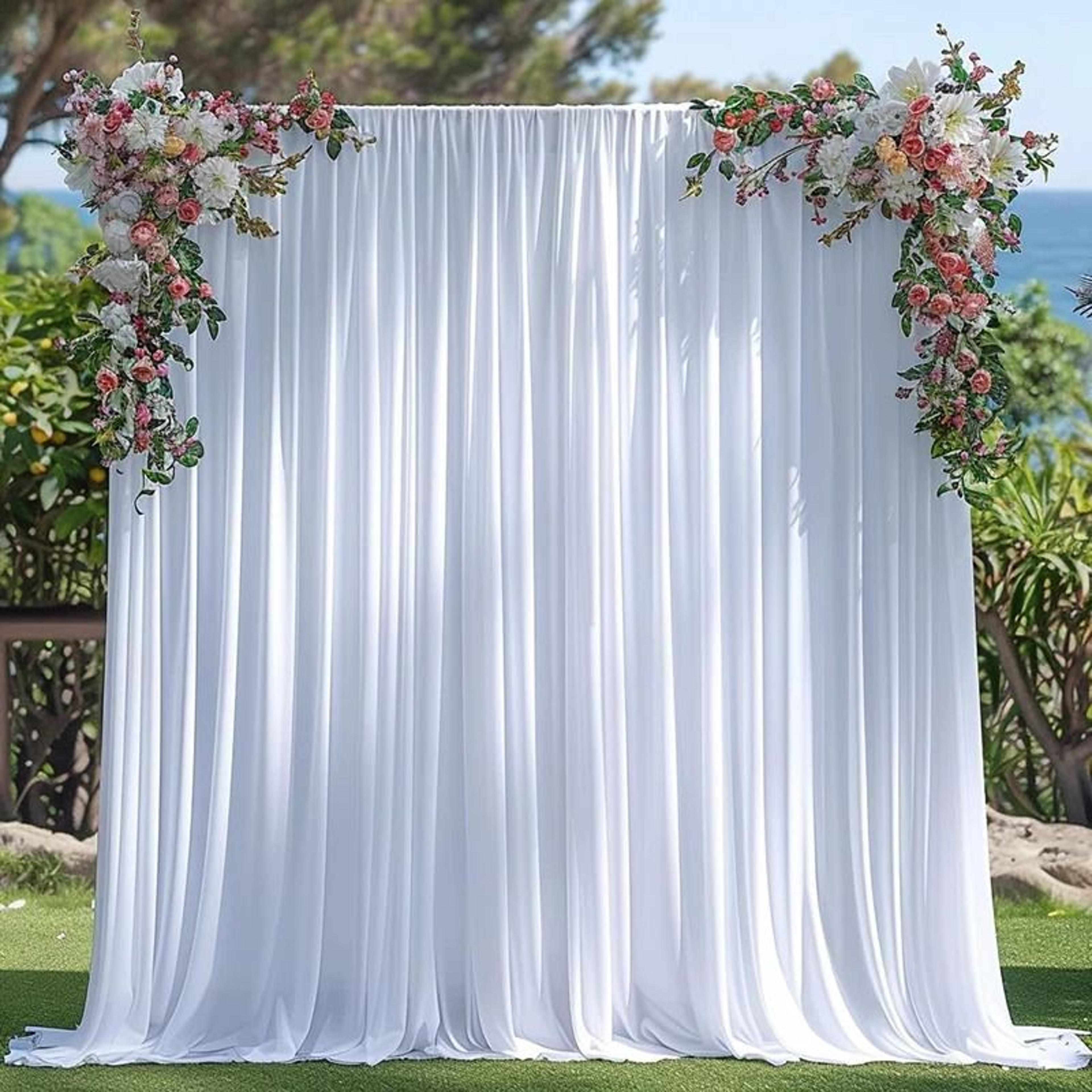 white backdrop curtain wrinkle free drapes (polyester background for wedding, baby shower & photo decor)