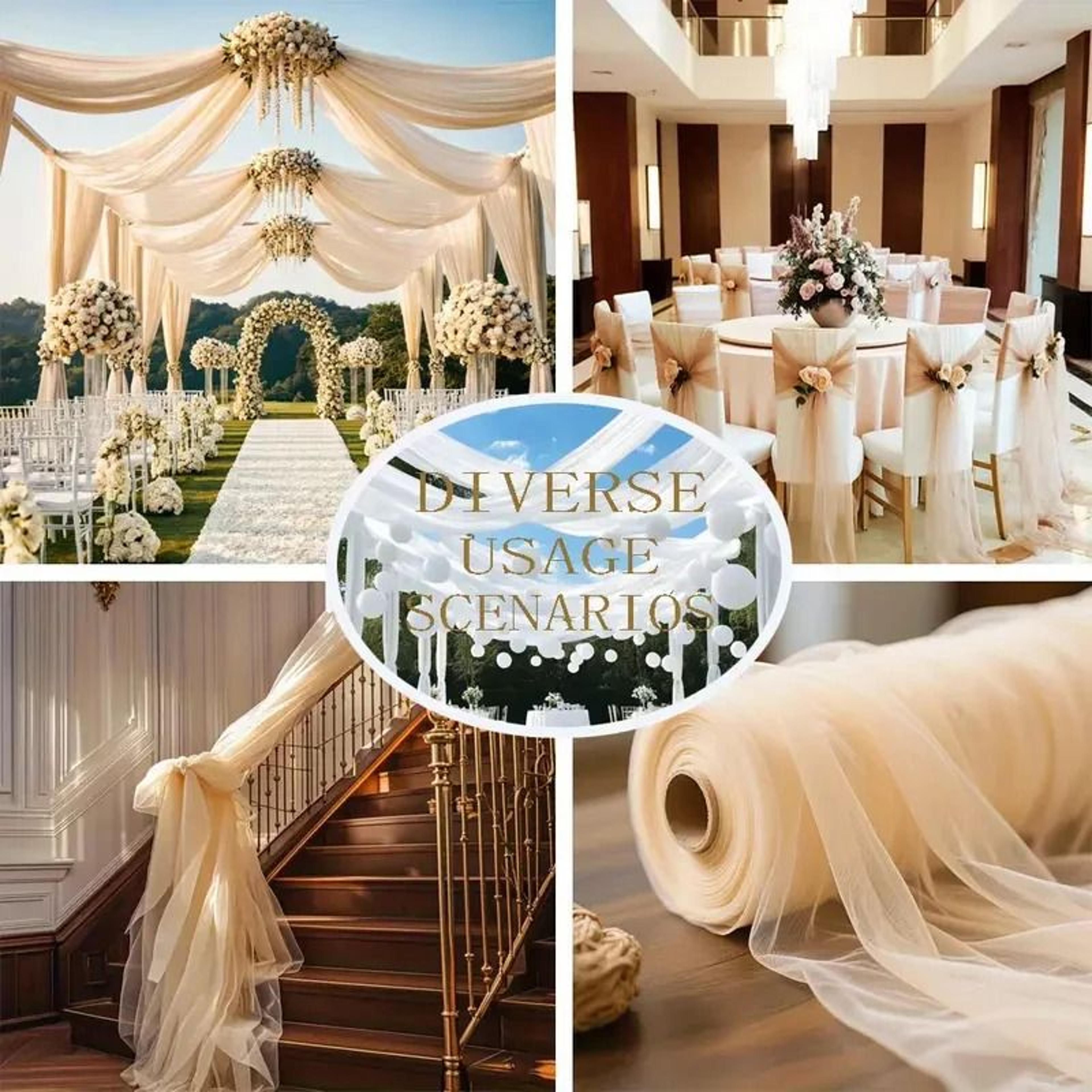 wedding ceiling drapes sheer fabric (tulle draping for ceremony, arch & christmas backdrop)
