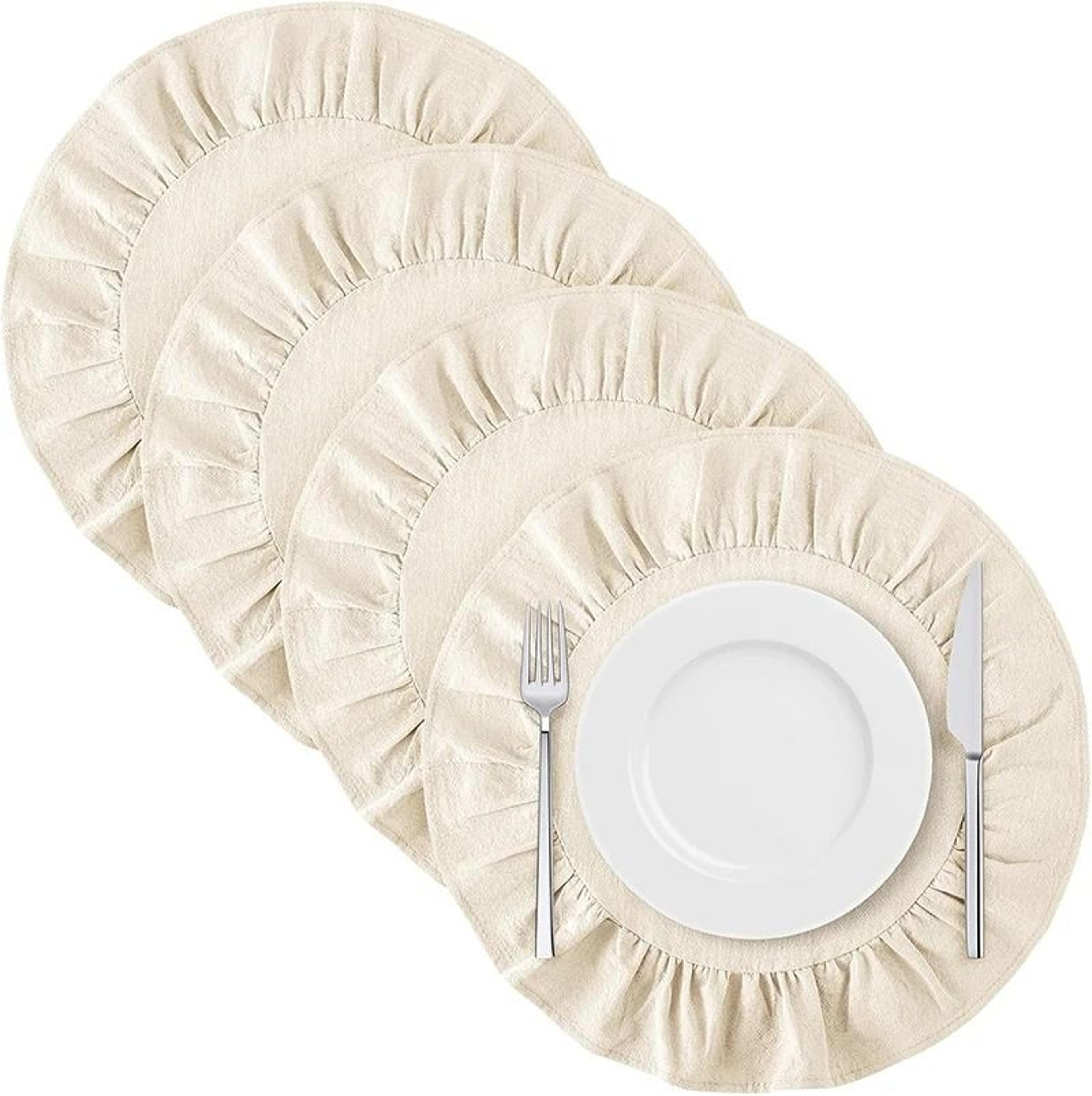 set of 4 ruffle placemats & washable cloth napkins (farmhouse table mats for dining, weddings & home decor)