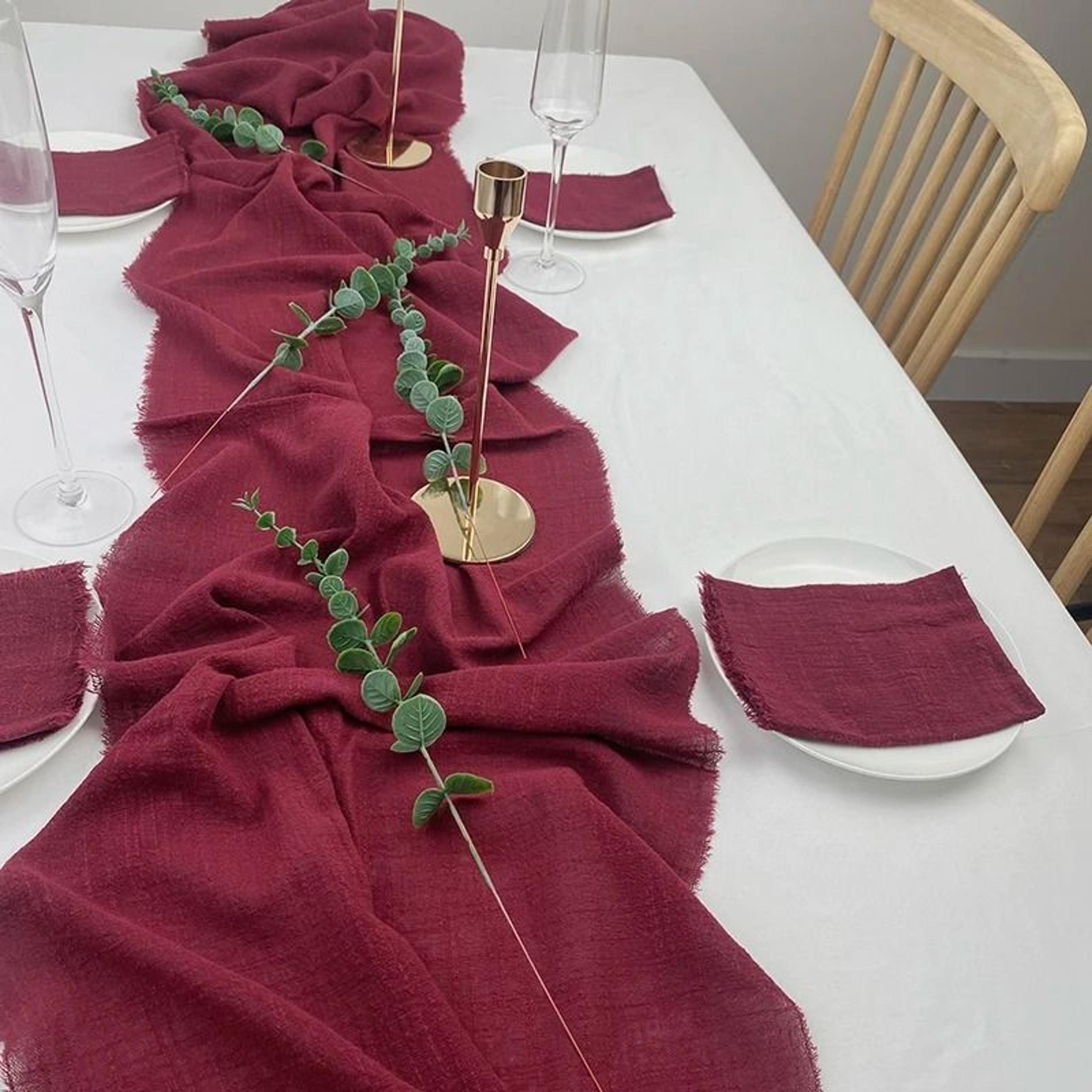 burgundy gauze cotton table runner (rustic sheer runner for wedding, halloween & thanksgiving decor)