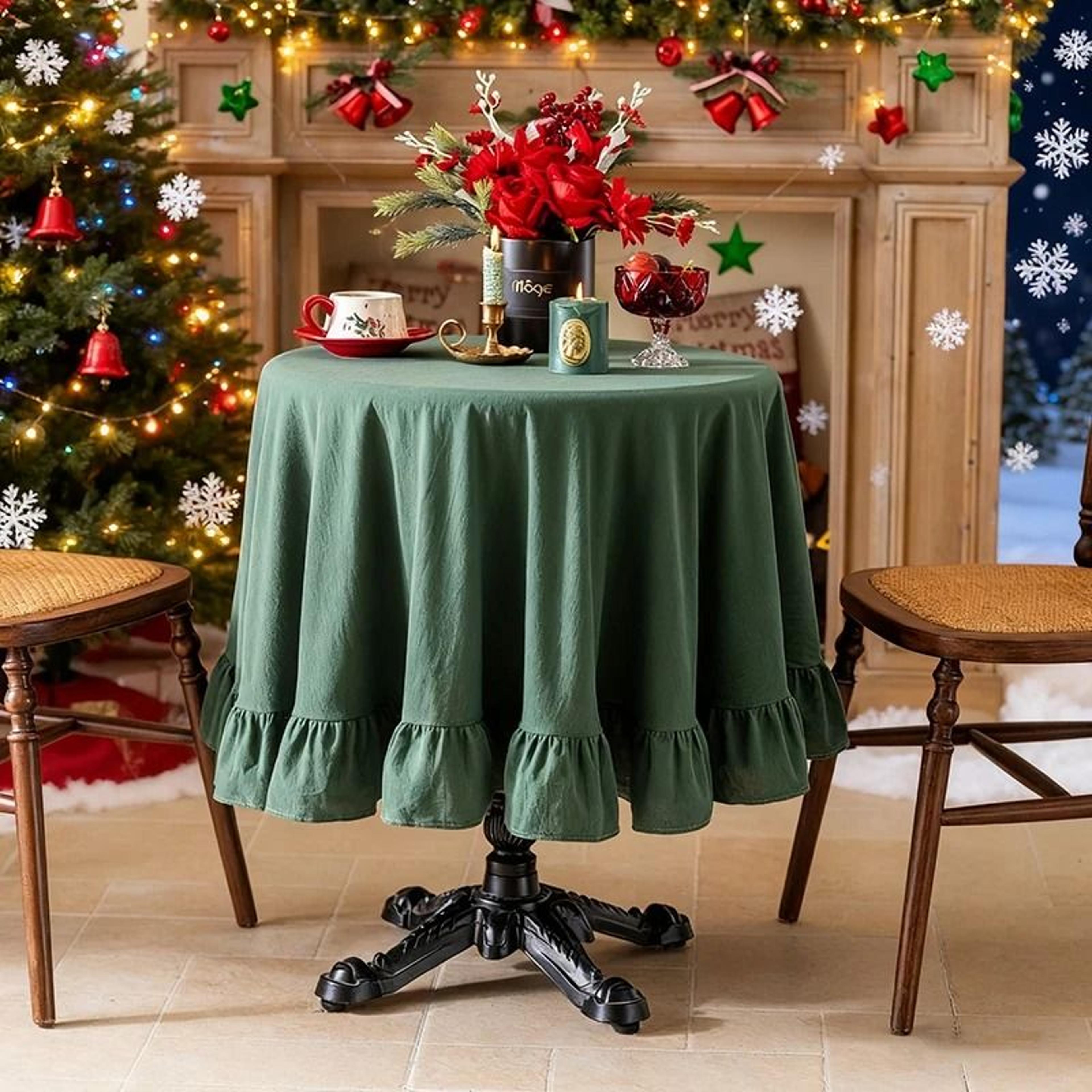 retro farmhouse ruffle cotton tablecloth (flounces washable cover for kitchen, baby shower & weddings)