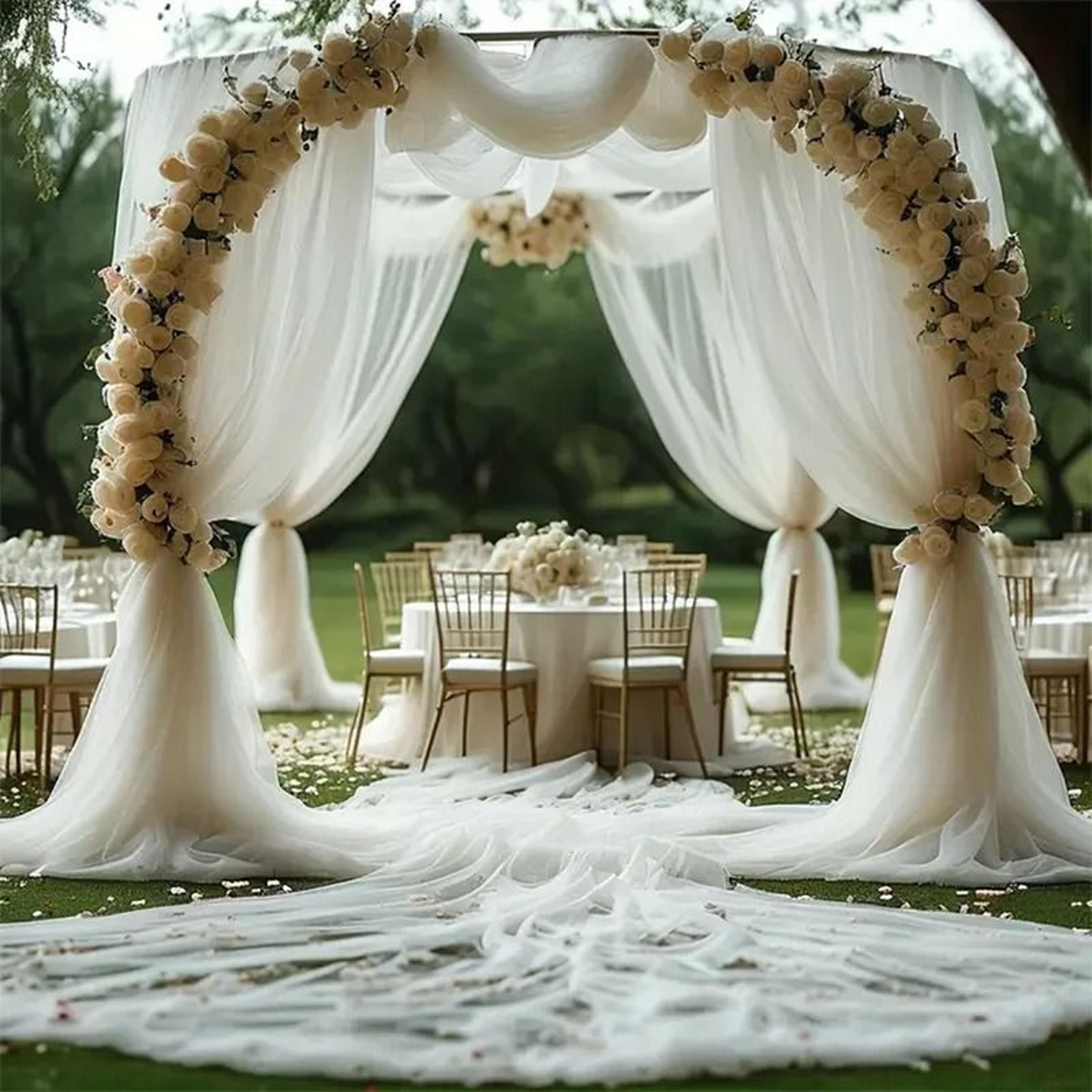 1 panel white tulle sheer backdrop curtain (ceiling drapes for wedding, baby shower & photo decor)