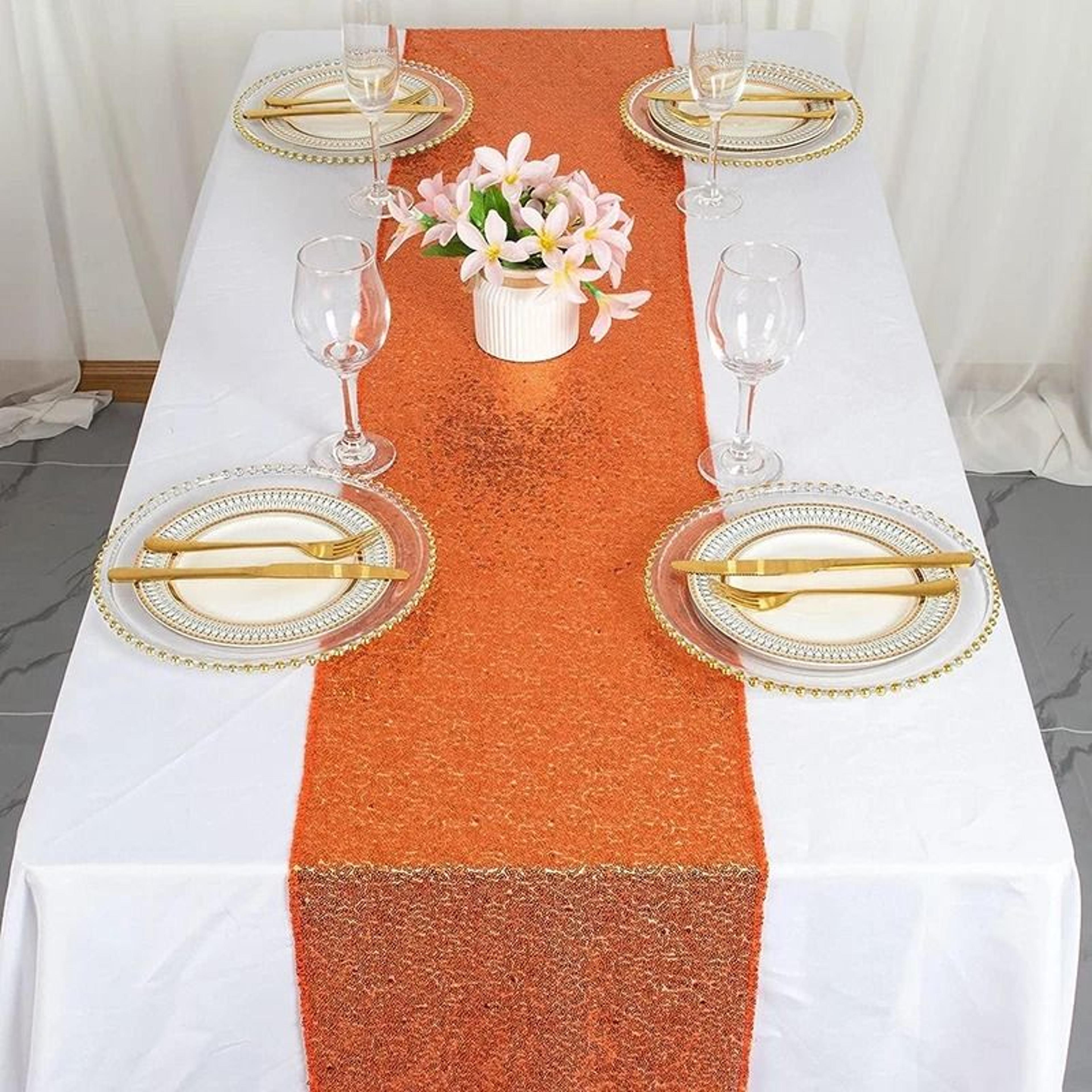 orange sequin table runner (glitter accent for halloween, thanksgiving, weddings & birthday parties)
