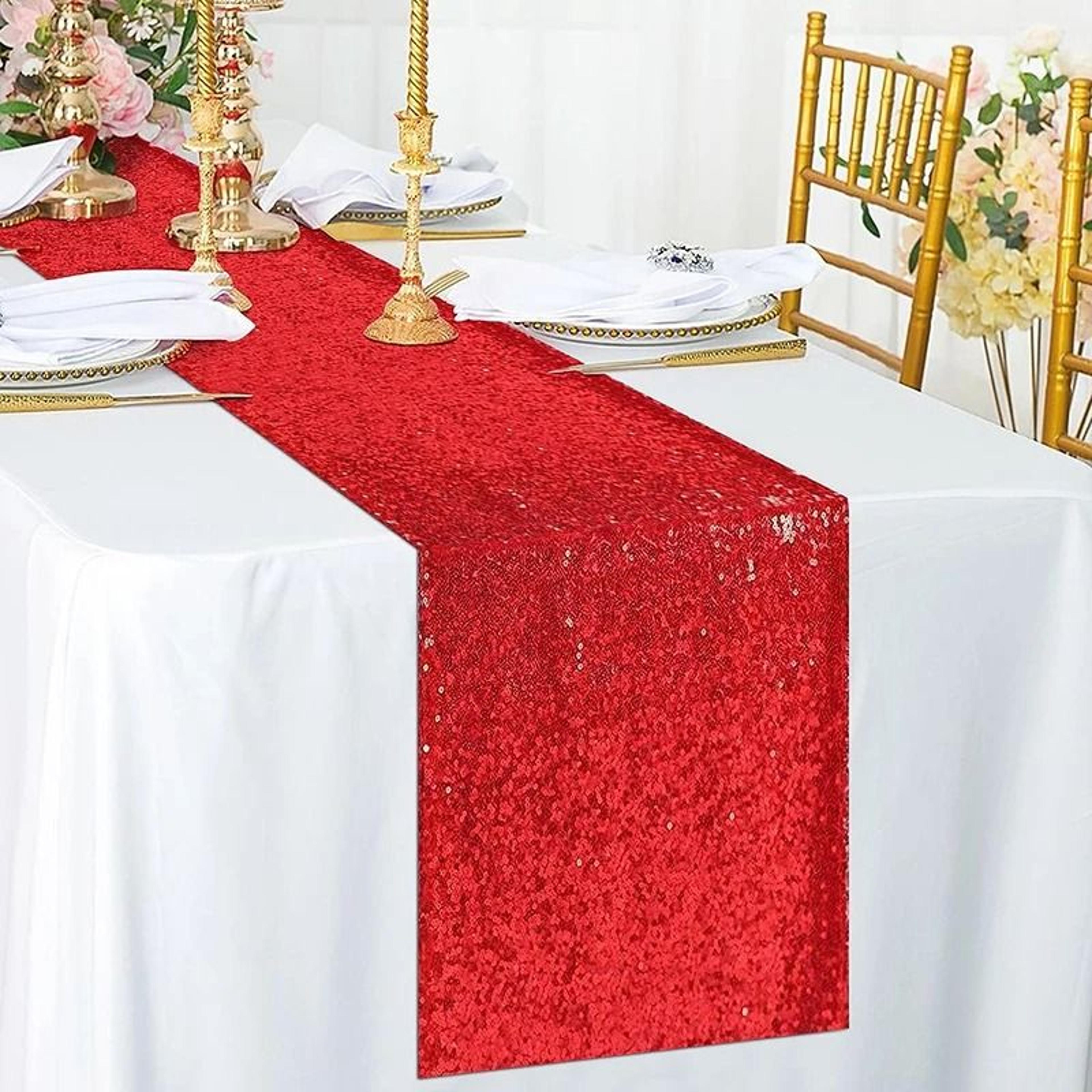 red sequin table runner (glitter sparkle accent cover for wedding, christmas & party decor)
