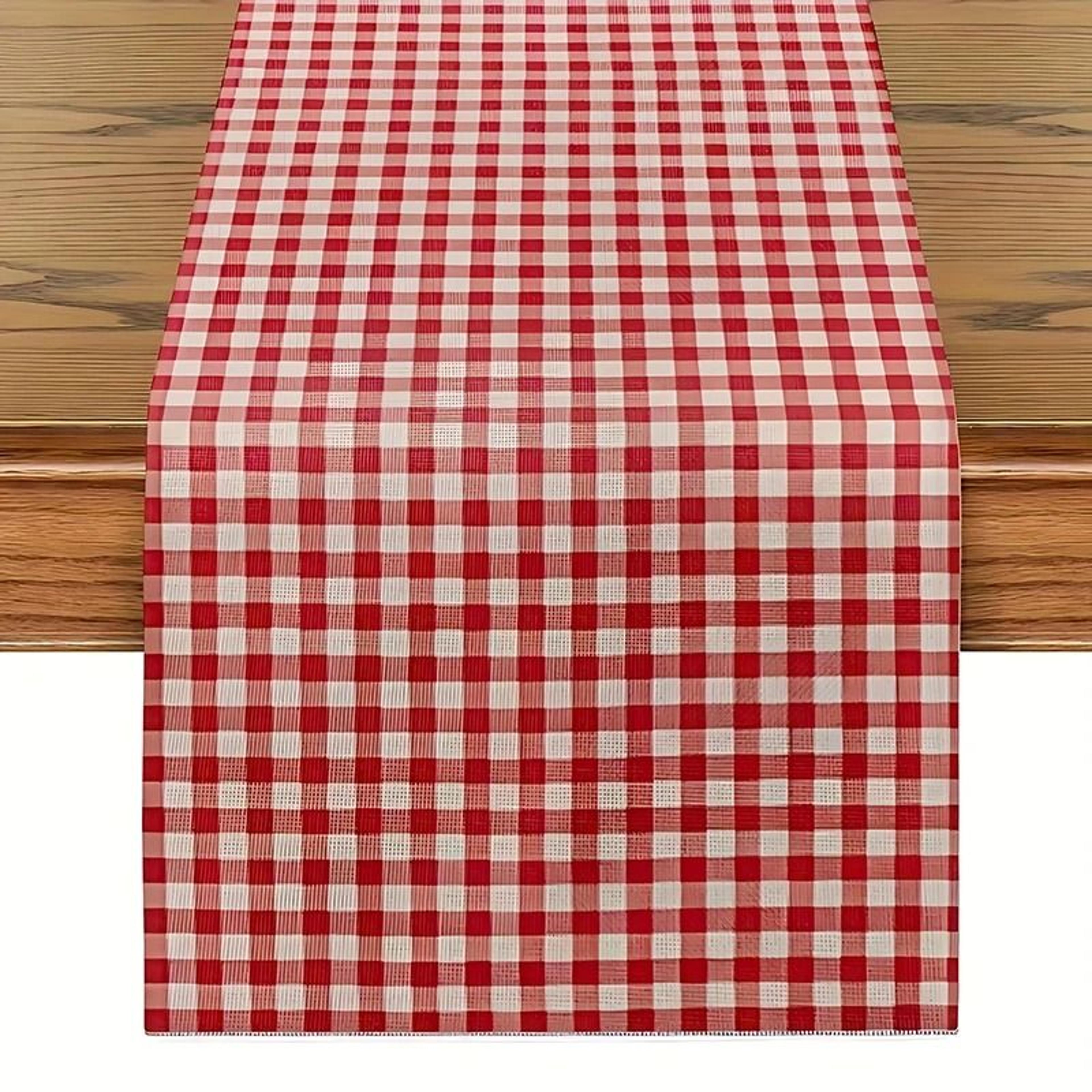 red and white checkered plaid table runner (polyester cotton decor for kitchen, birthday & christmas)