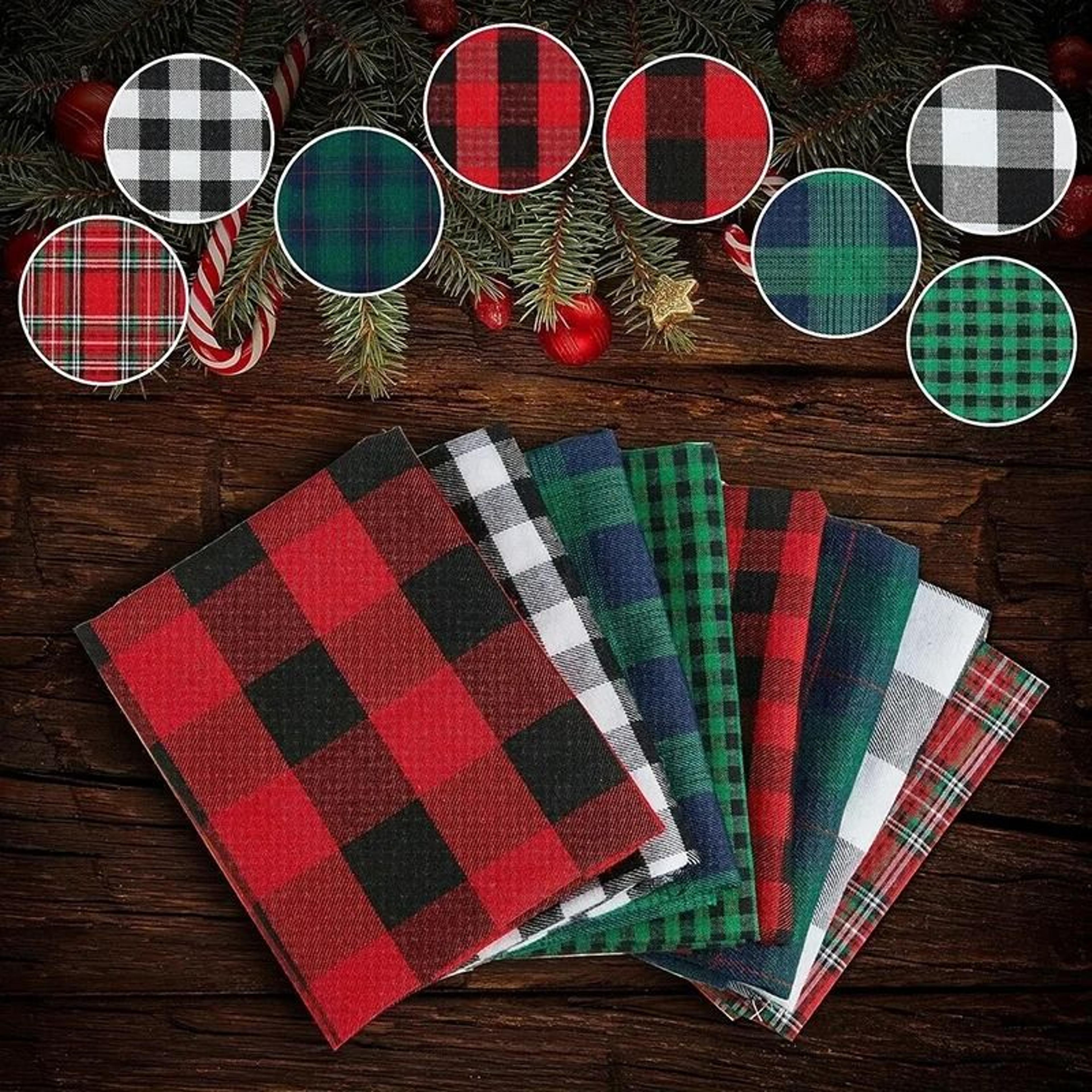 retro christmas buffalo plaid 100% cotton fabric by the meter (diy sewing & quilting material)
